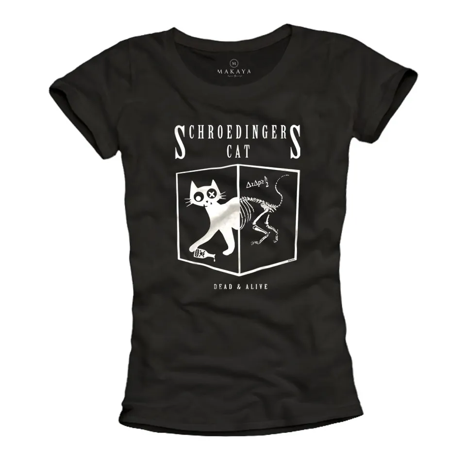 Makaya T-Shirt Donna Gatto Schrodinger Nera M