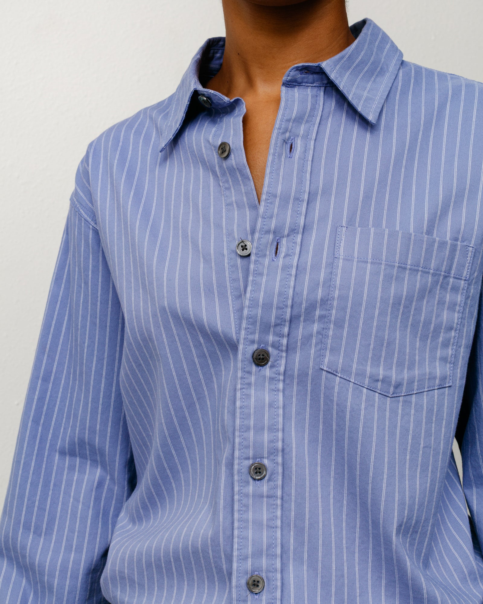 Stussy Oxford Shirt camicia Blue Stripe boxy fit cotone