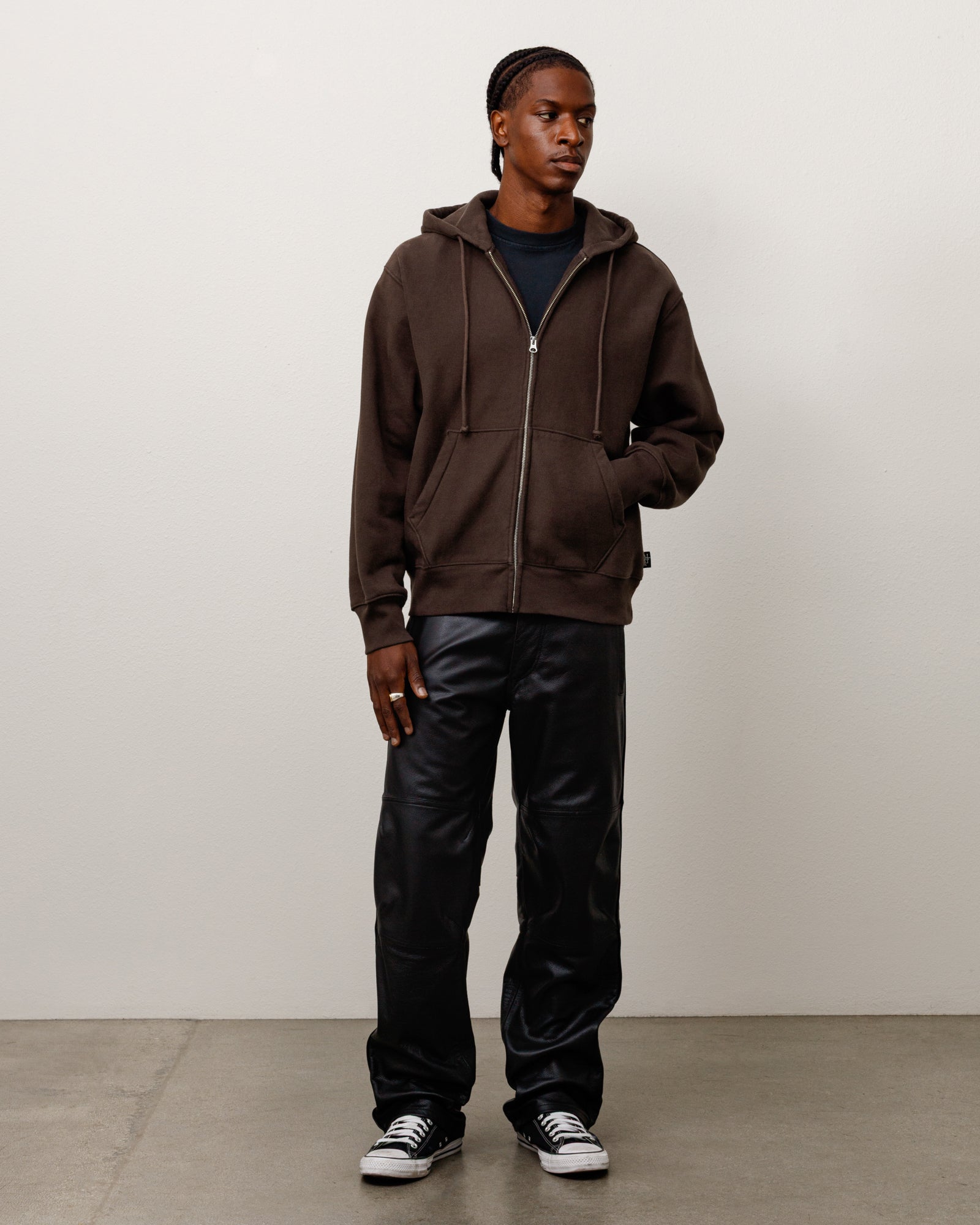 Stussy Fleece Zip Hoodie felpa marrone cotone