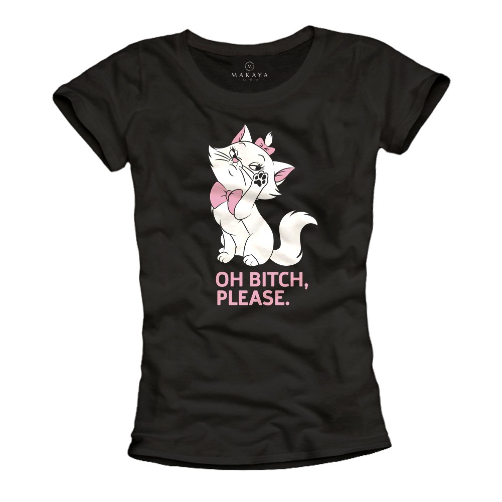 MAKAYA T-Shirt Donna Maglietta Gatto Cotone Taglia L