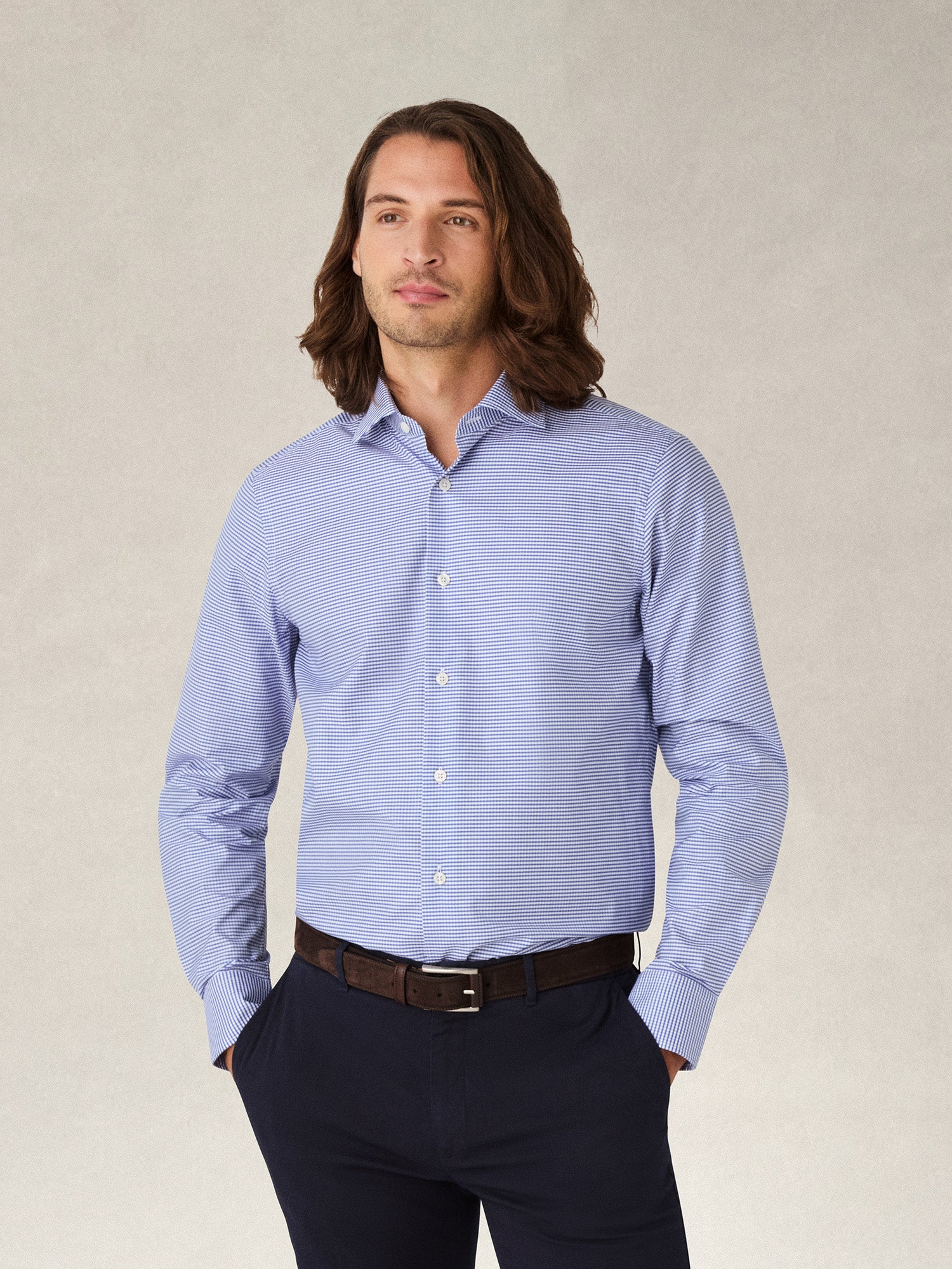Robert Talbott Reynolds Camicia quadri Navy twill italiano