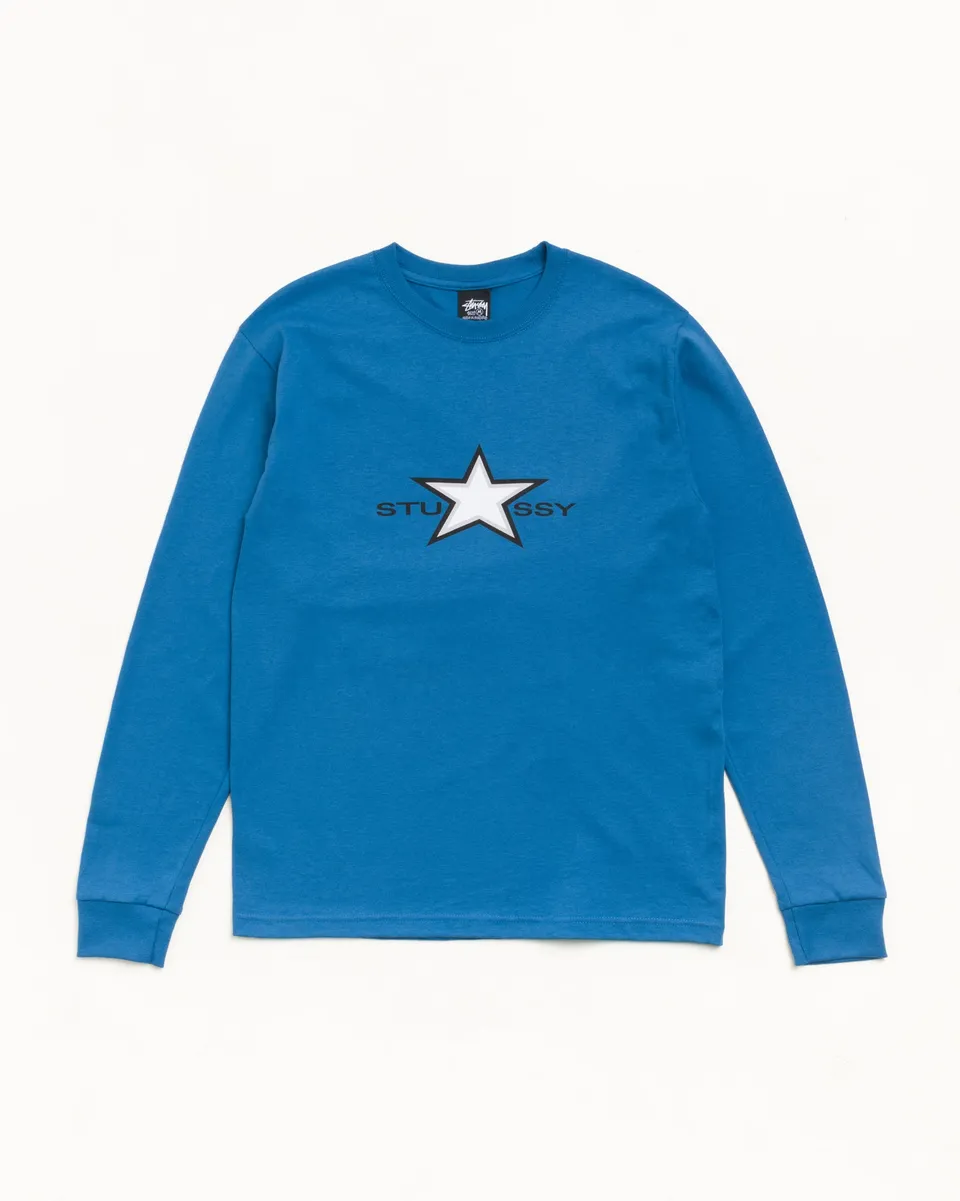 Stussy Star LS Tee maglietta blu maniche lunghe cotone
