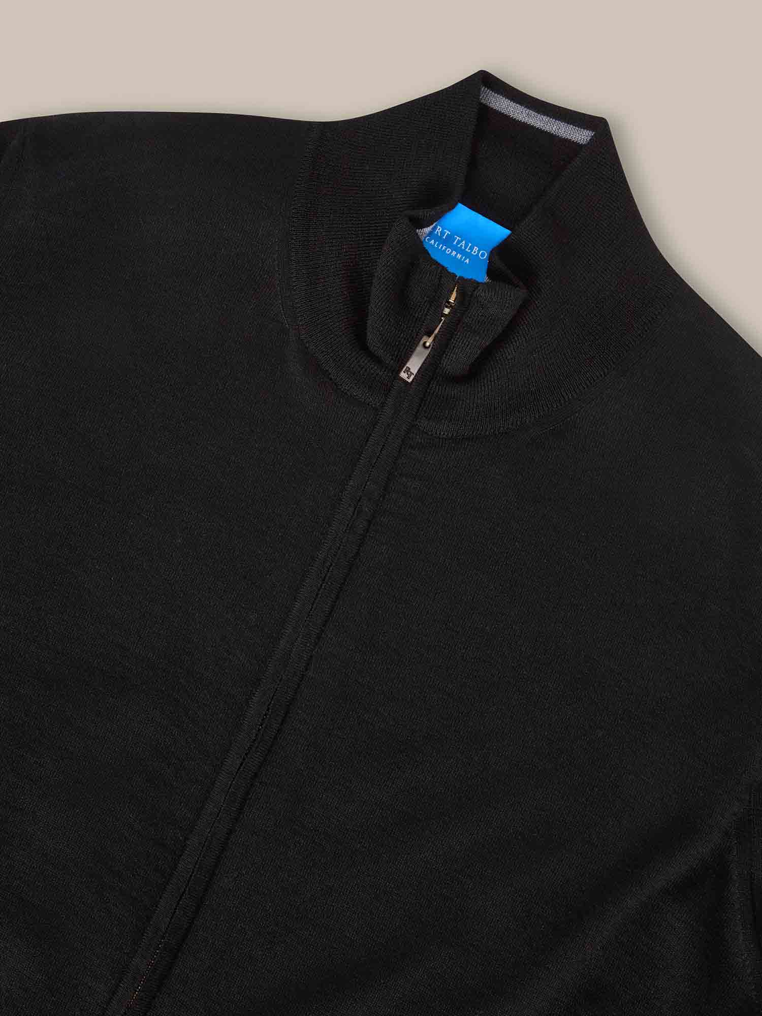 Robert Talbott Dalton Full Zip maglione merino nero con zip