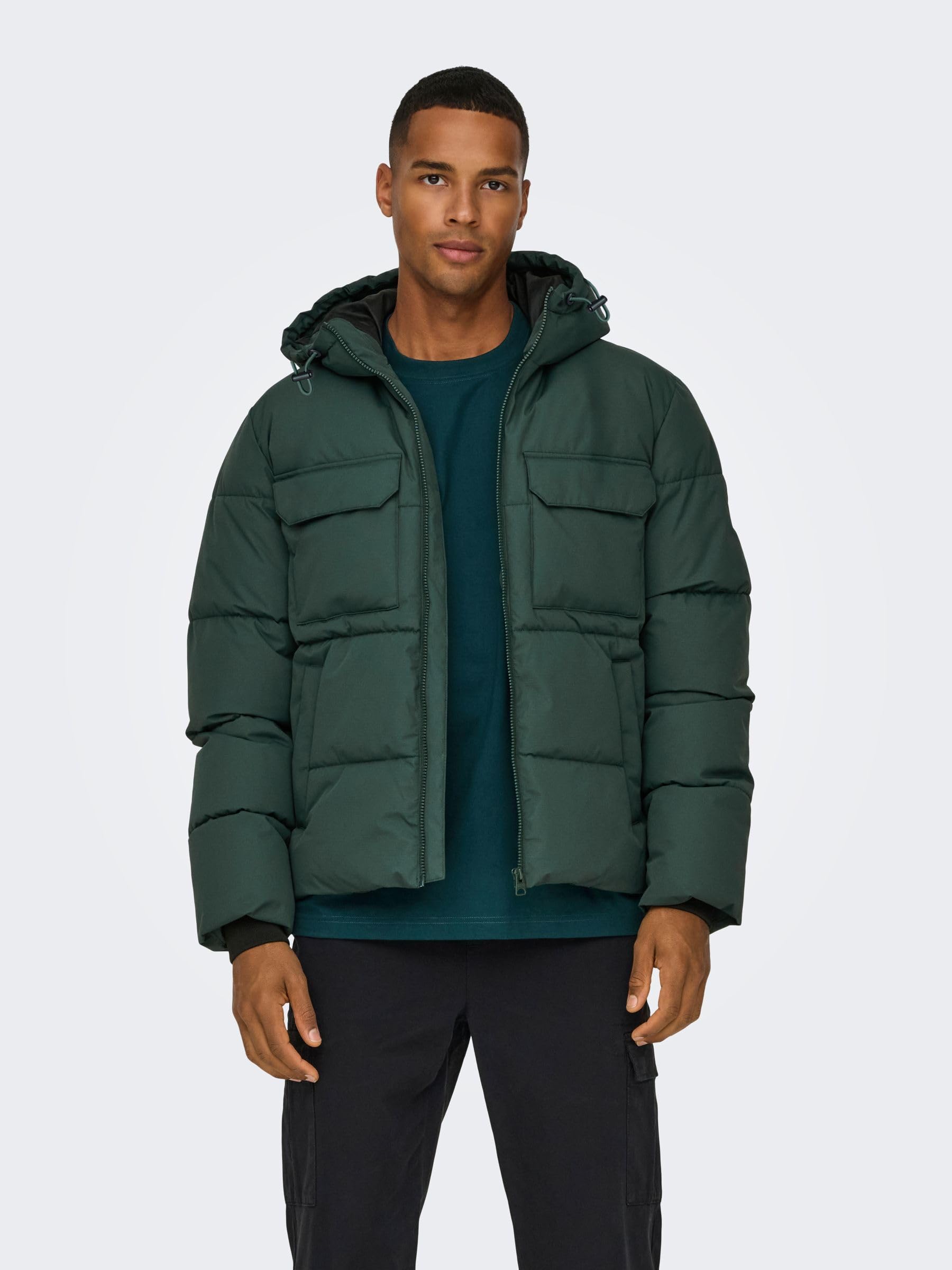 Only & Sons Onselijah Giacca Uomo Nera Imbottita Cappuccio