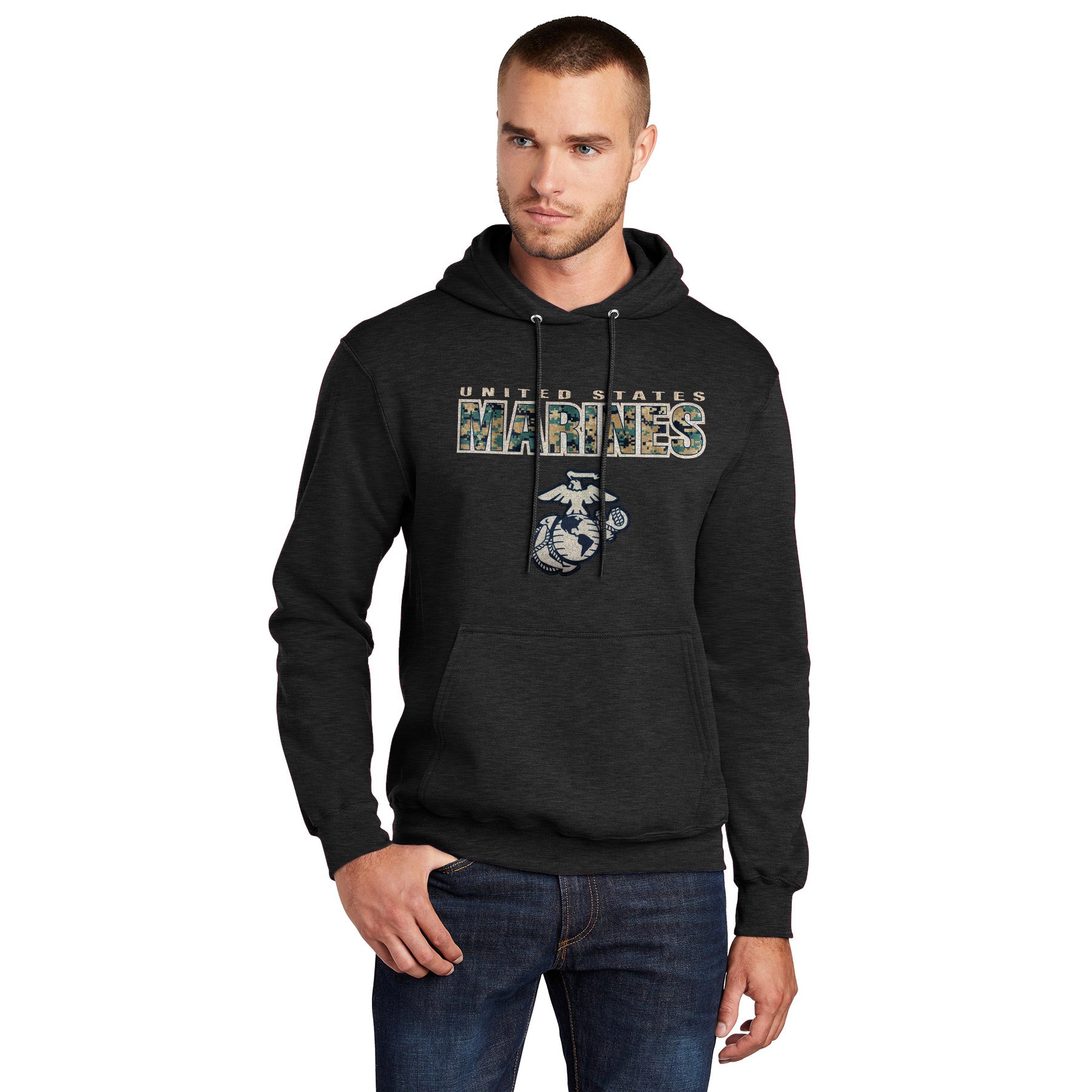 7.62 Design USMC MARPAT felpa cappuccio nera heather