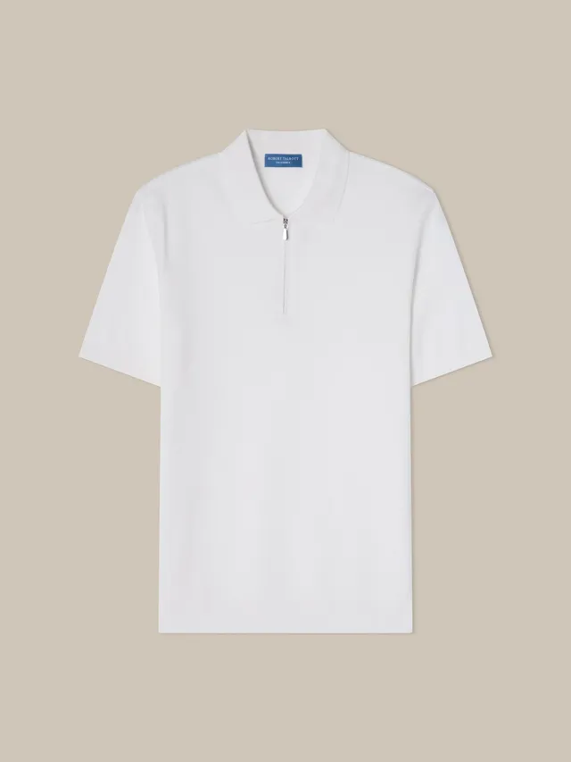 Robert Talbott Weston polo cotone zip bianca
