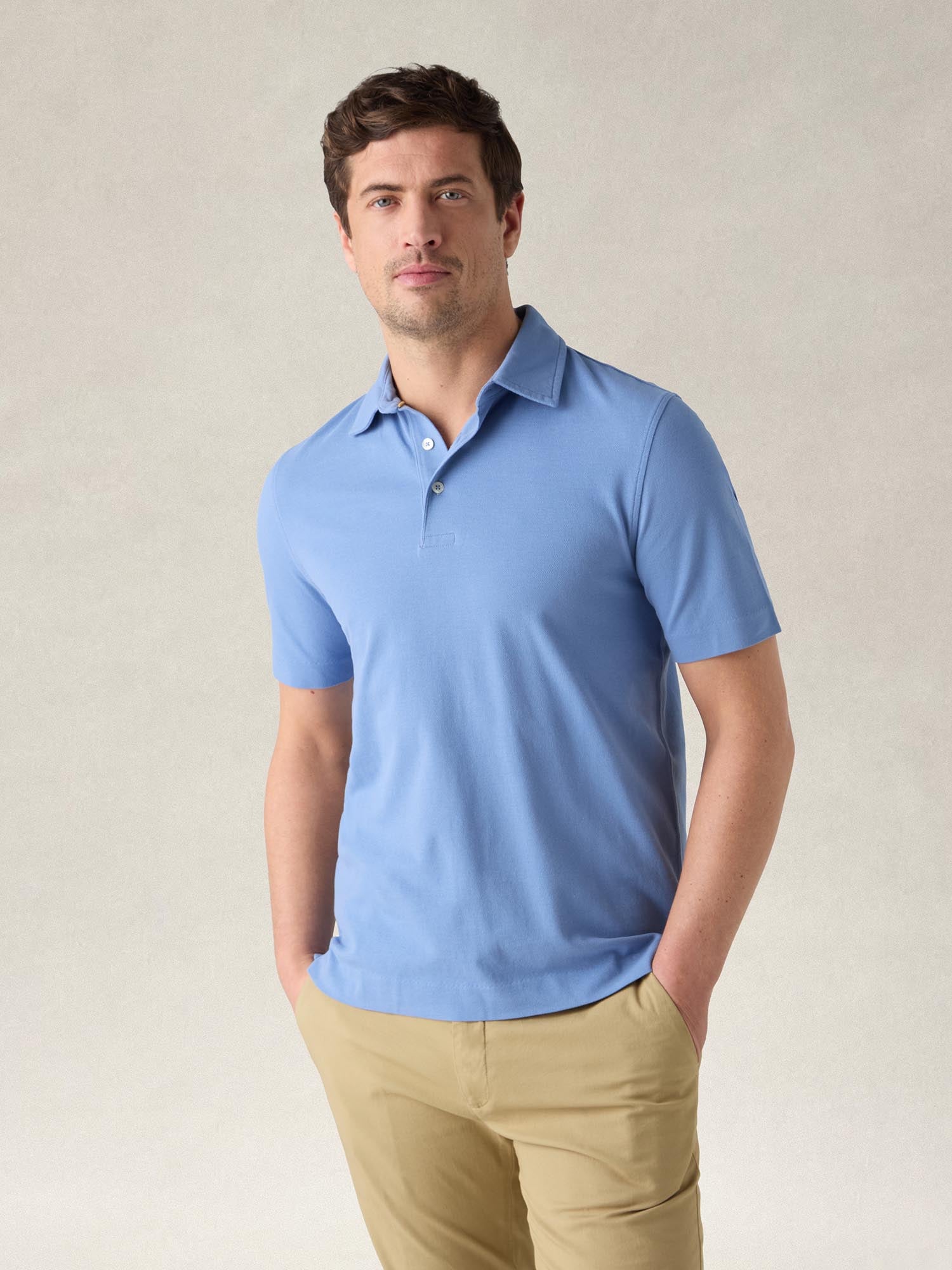 Robert Talbott Walker polo uomo blu cotone manica corta