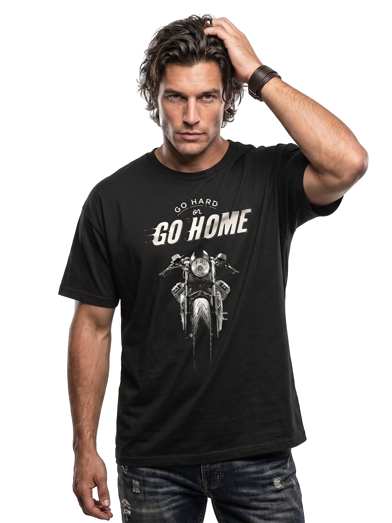 Makaya Moto T-Shirt Uomo biker vintage cotone blu