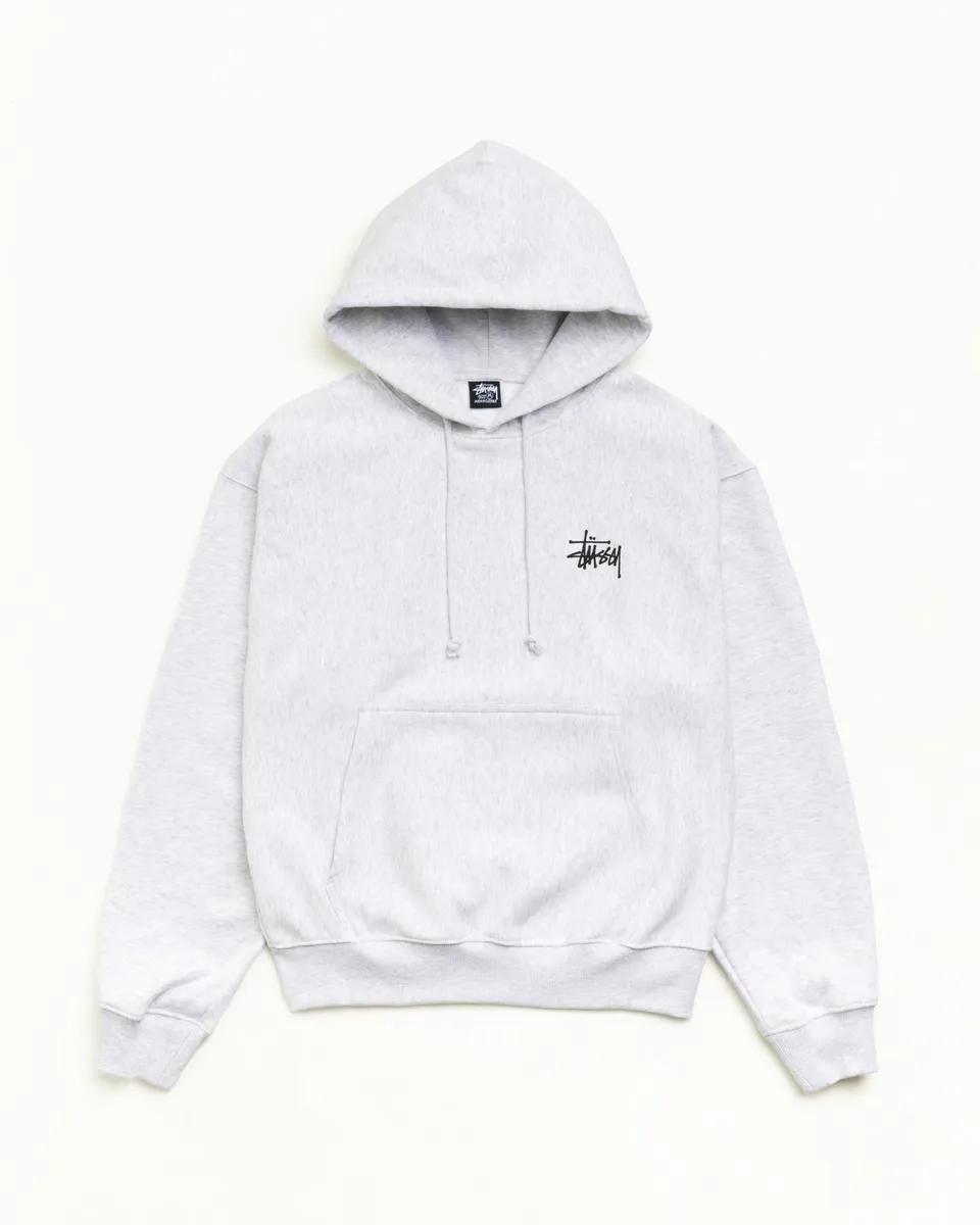 Stussy Basic Hoodie felpa grigia Ash Heather 430gsm