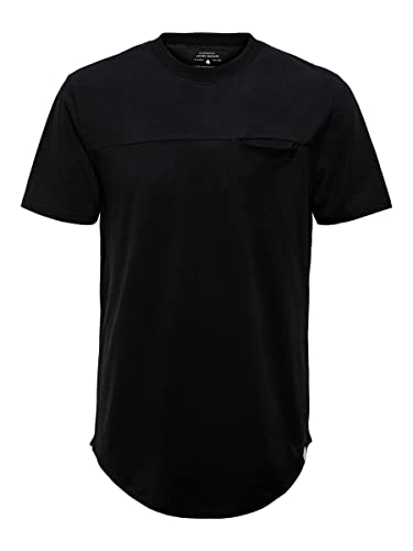 ONLY & SONS Longline T-shirt maglietta nero S tasca petto