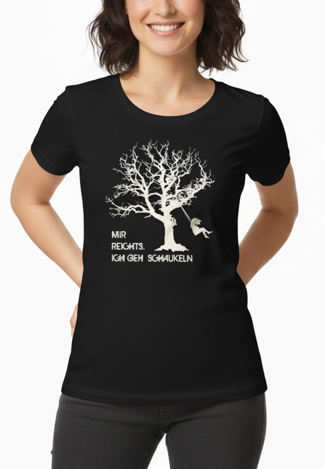 MAKAYA Sto a Dondolo T-Shirt Donna Nera Cotone
