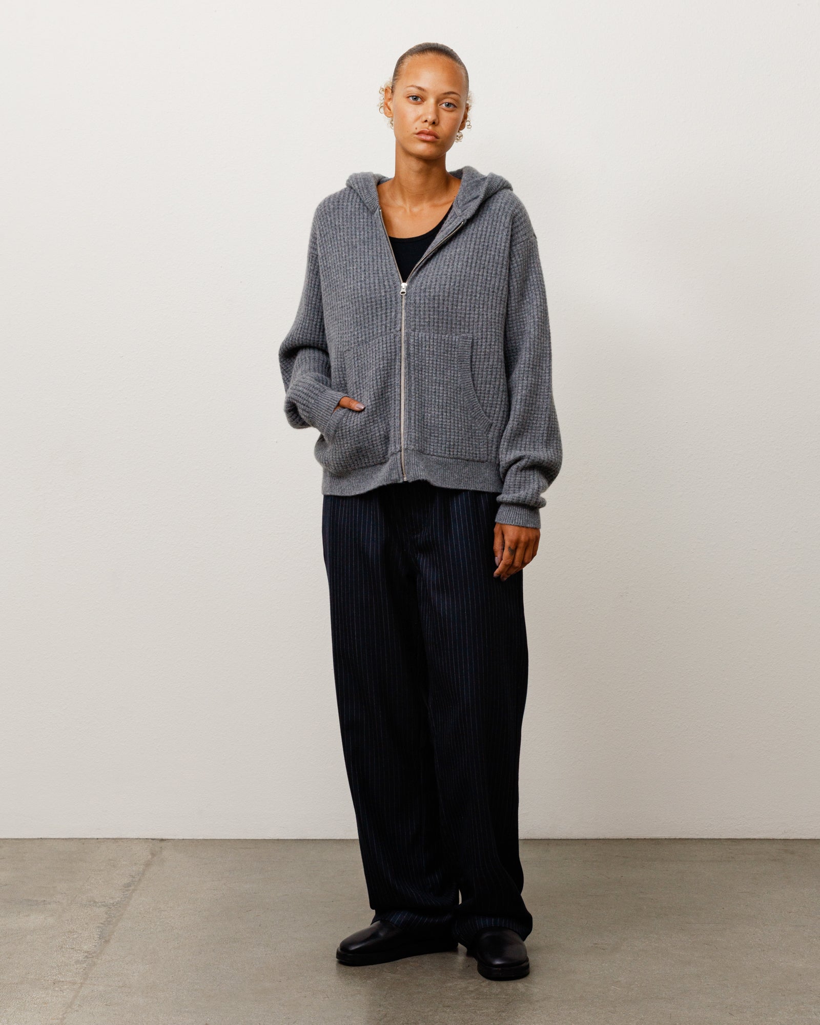 Stussy Waffle Cashmere Zip Hood maglione carbone