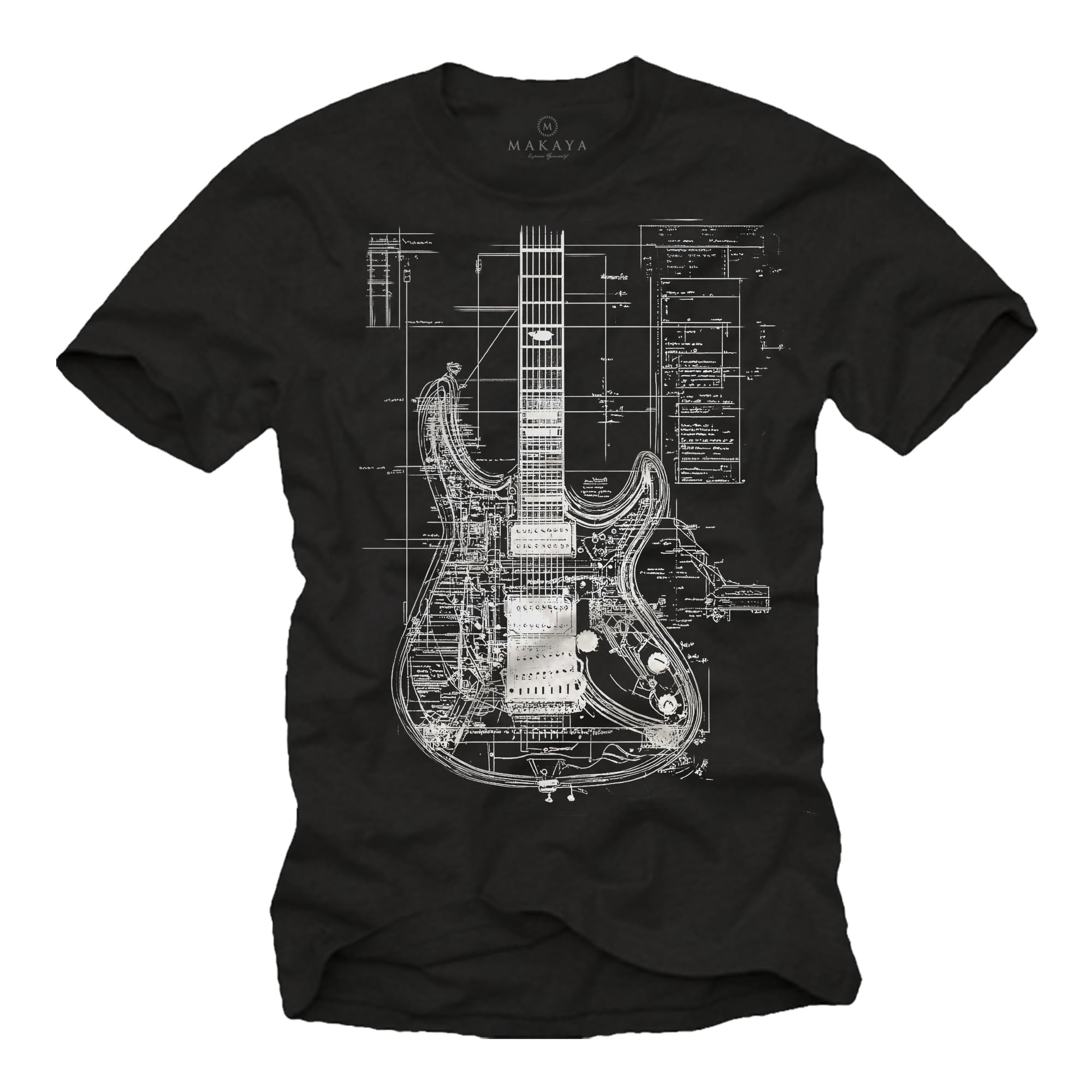 MAKAYA T-Shirt Uomo Chitarra Maglietta Nera XL 100% Cotone