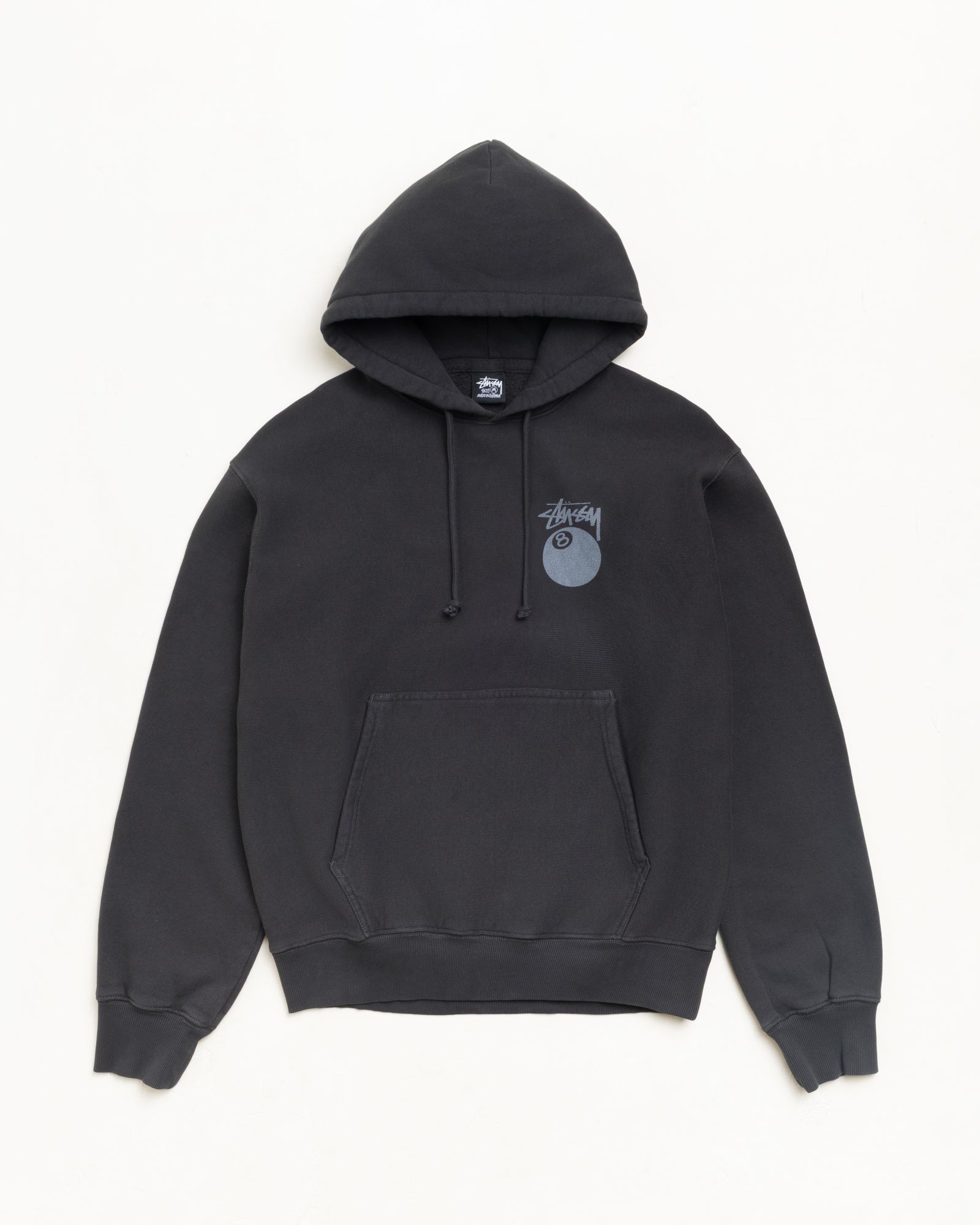 Stussy 8 Ball Hoodie felpa cappuccio nero sbiadito 450 gsm