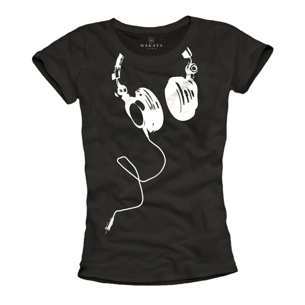 MAKAYA T-Shirt Donna Cuffie Maglietta cotone maniche corte