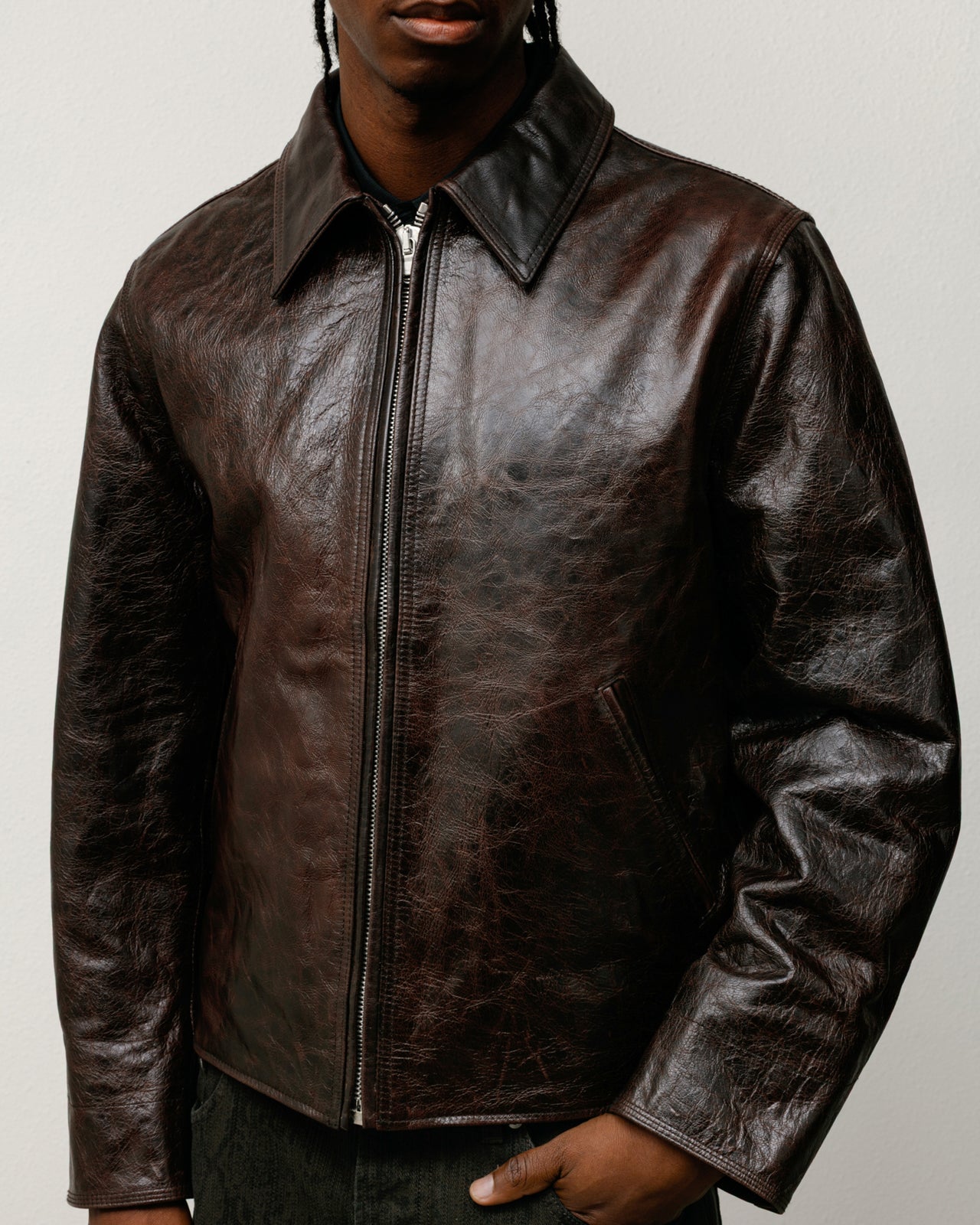 Stussy Garage Jacket Leather Giacca Pelle Marrone Boxy Fit