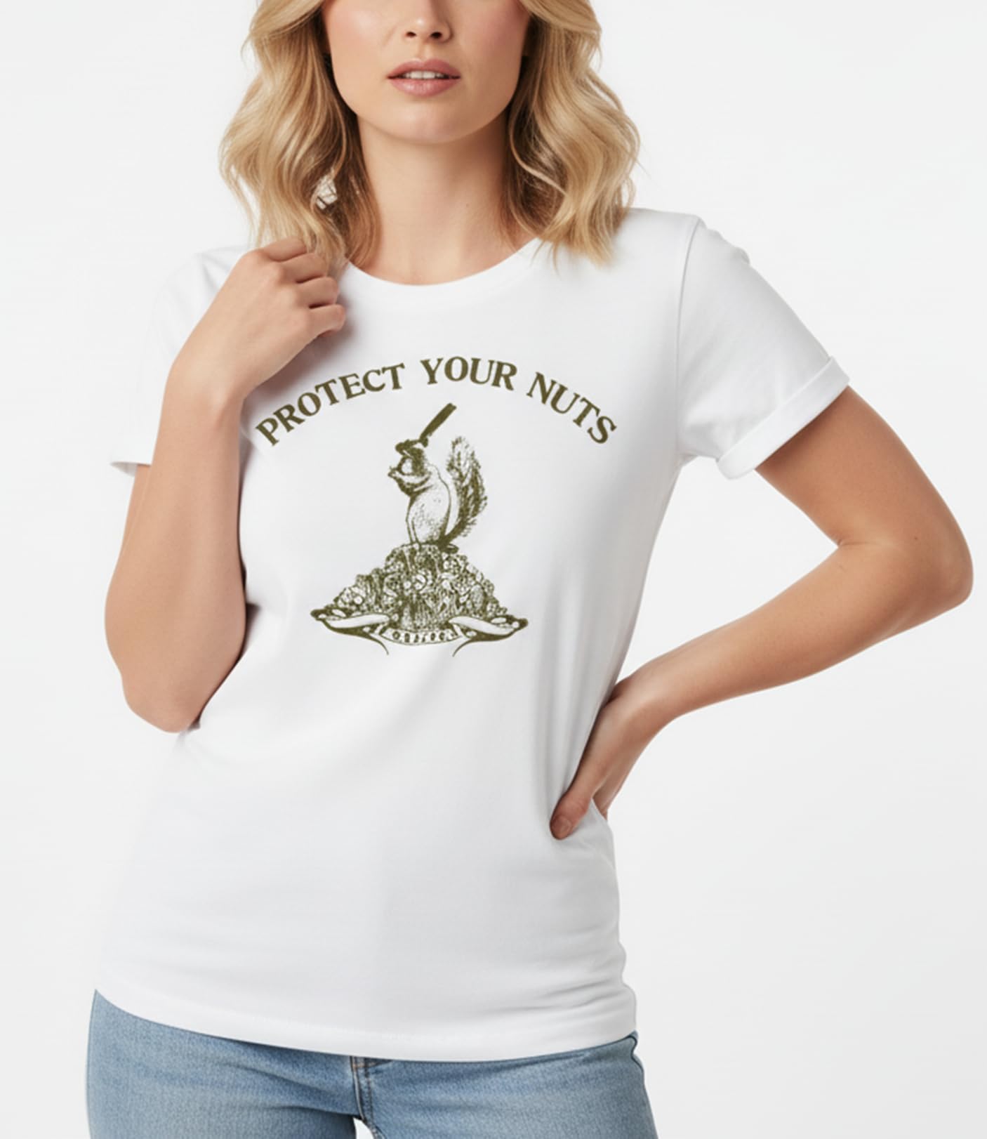 MAKAYA Protect Your Nuts T-Shirt Donna Bianca Cotone Taglia L