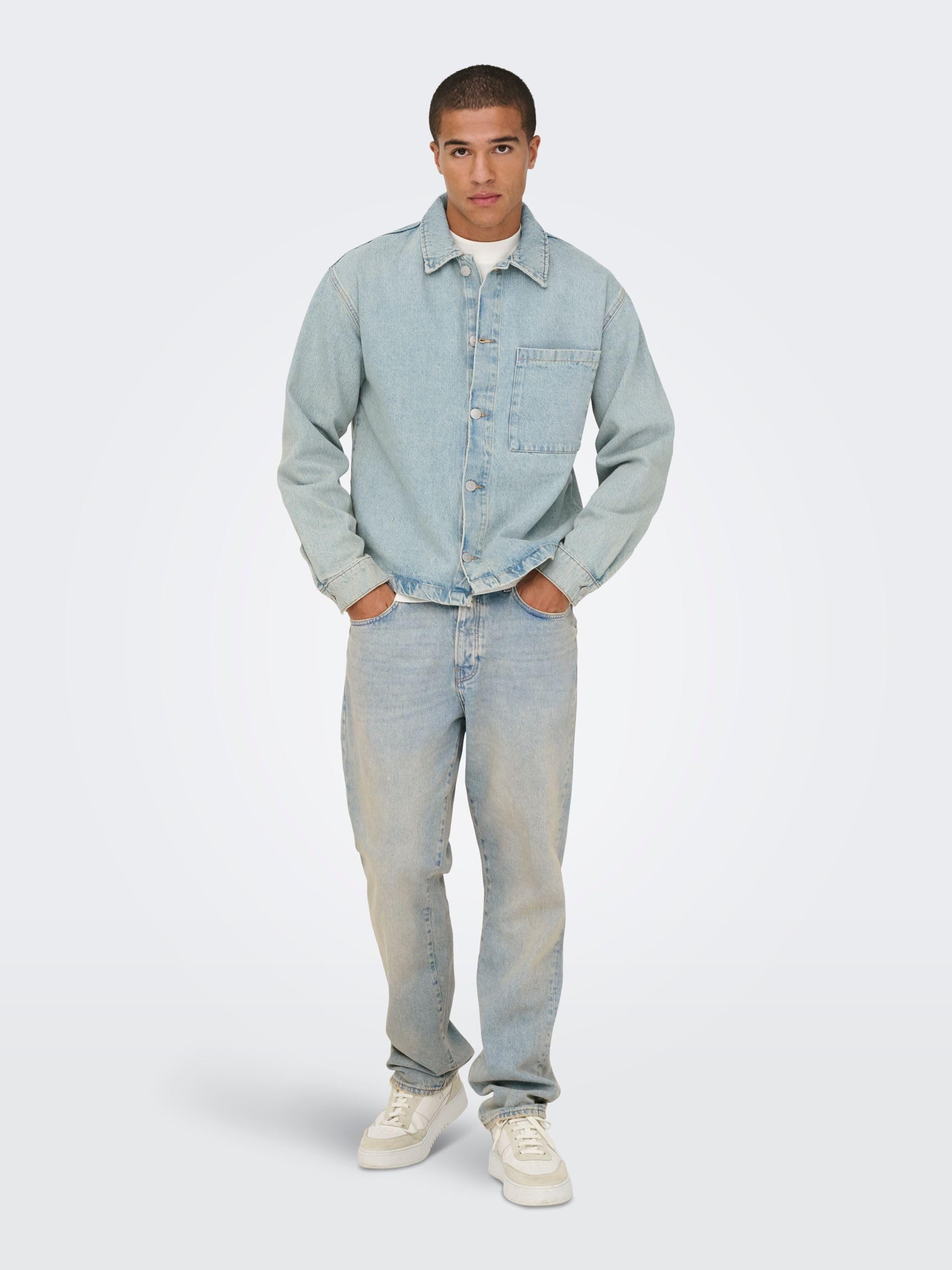 Only & Sons Onsedge Straight Box Jeans Uomo Media Blu Denim