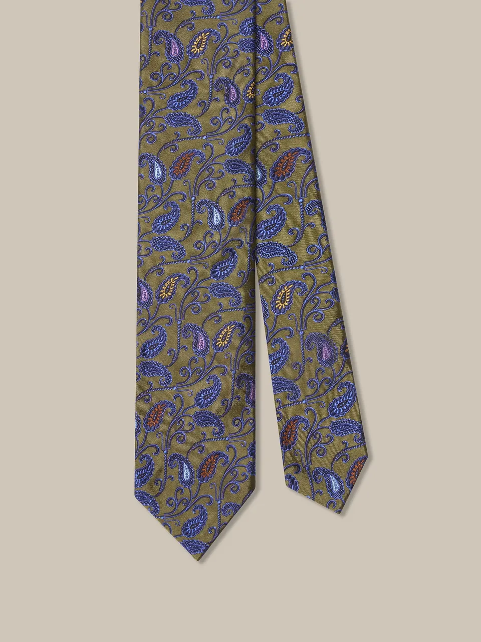 Robert Talbott Newman Pine Paisley cravatta seta oliva REG