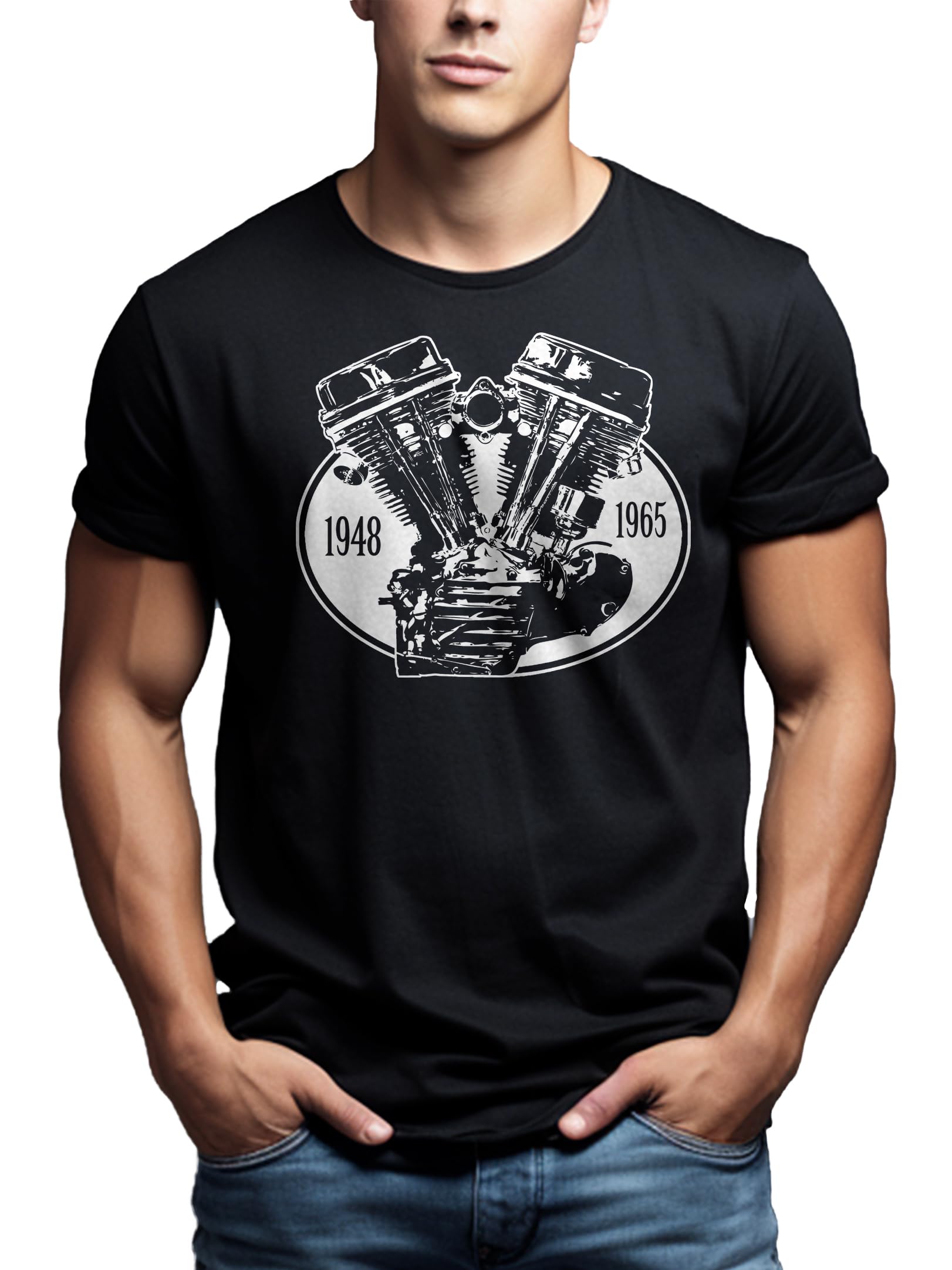 MAKAYA Panhead T-Shirt Uomo Cotone Nero Moto Biker