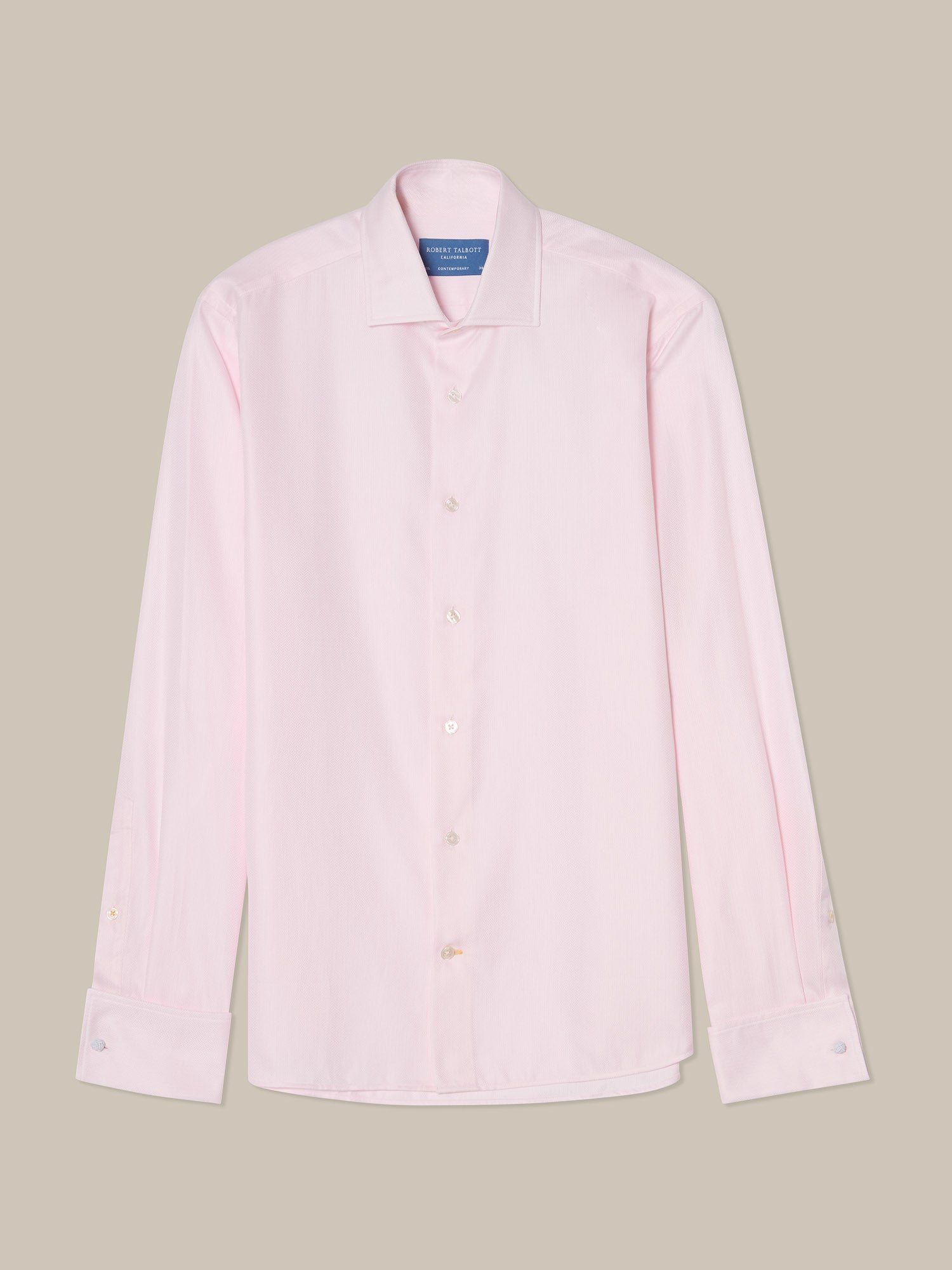 Robert Talbott Reynolds camicia rosa herringbone gemelli