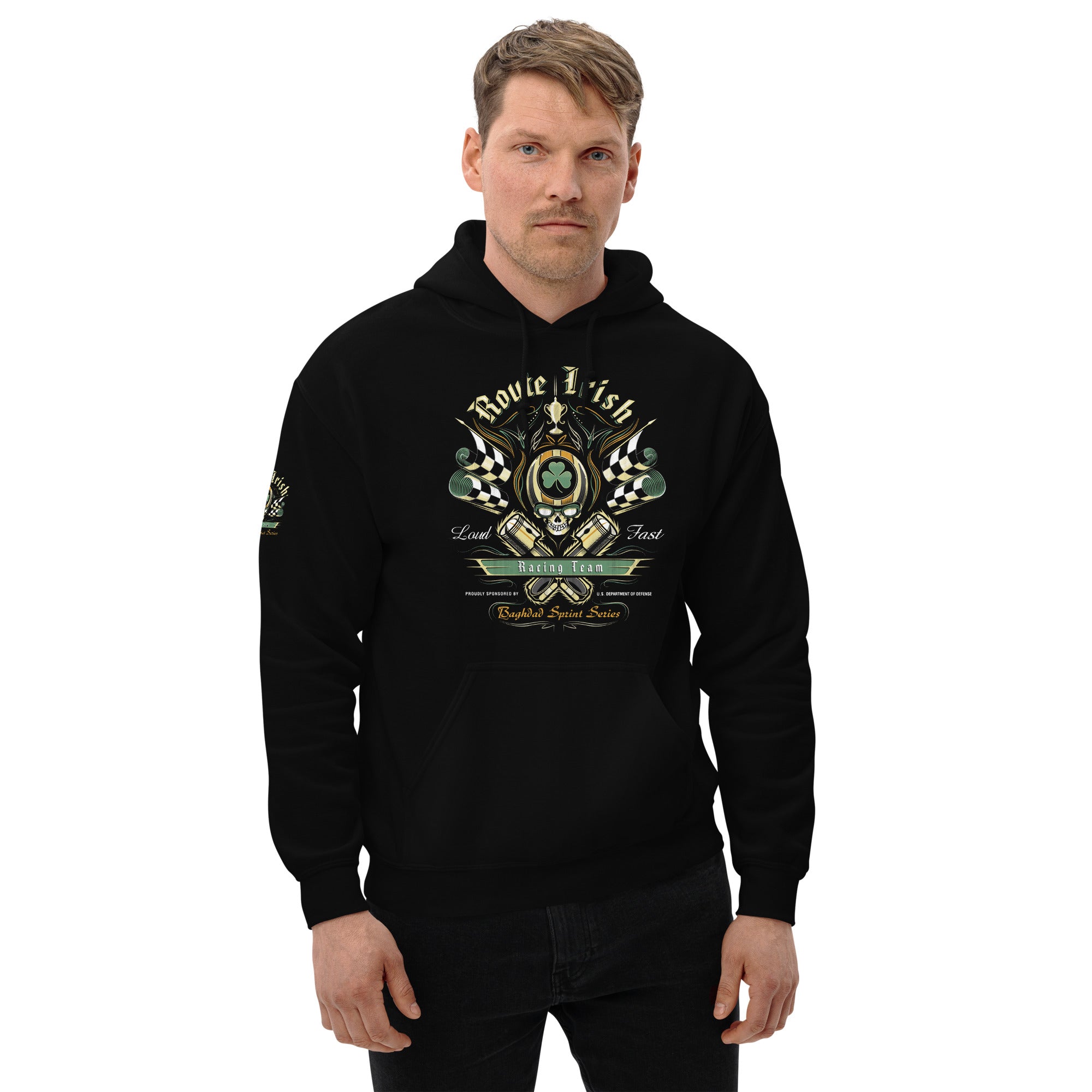 7.62 Design OIF Route Irish Felpa cappuccio unisex nera cotone