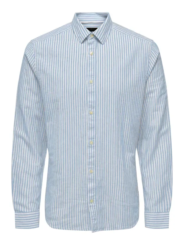 ONLY & SONS Onscaiden Camicia Lino Rigata Uomo S Blu