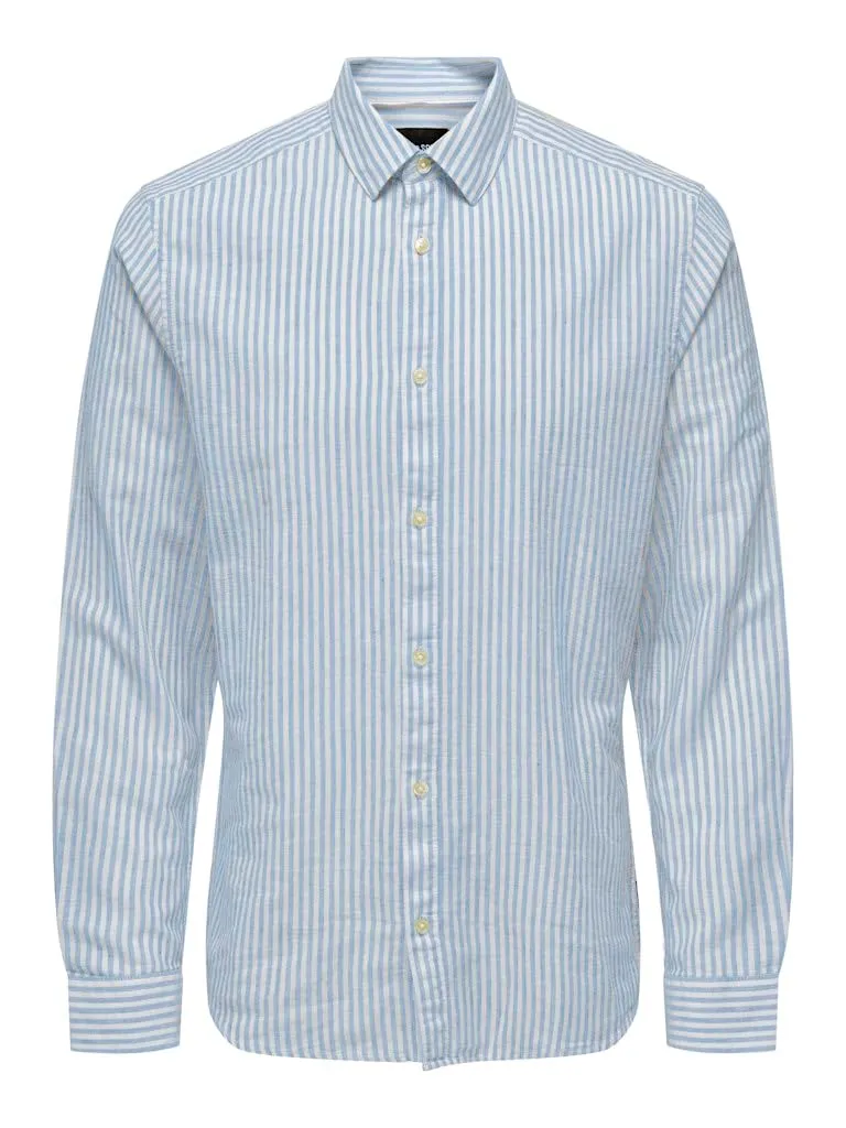 ONLY & SONS Onscaiden Camicia Lino Rigata Uomo S Blu