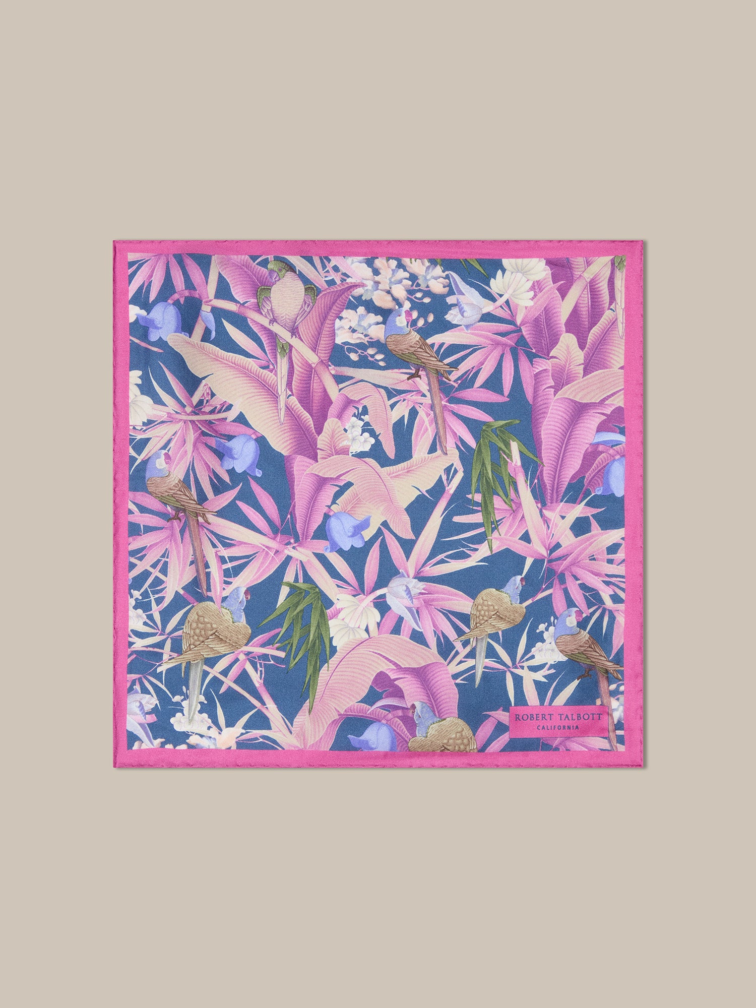 Robert Talbott York Pochette Seta Rosa Navy Floreale 36cm