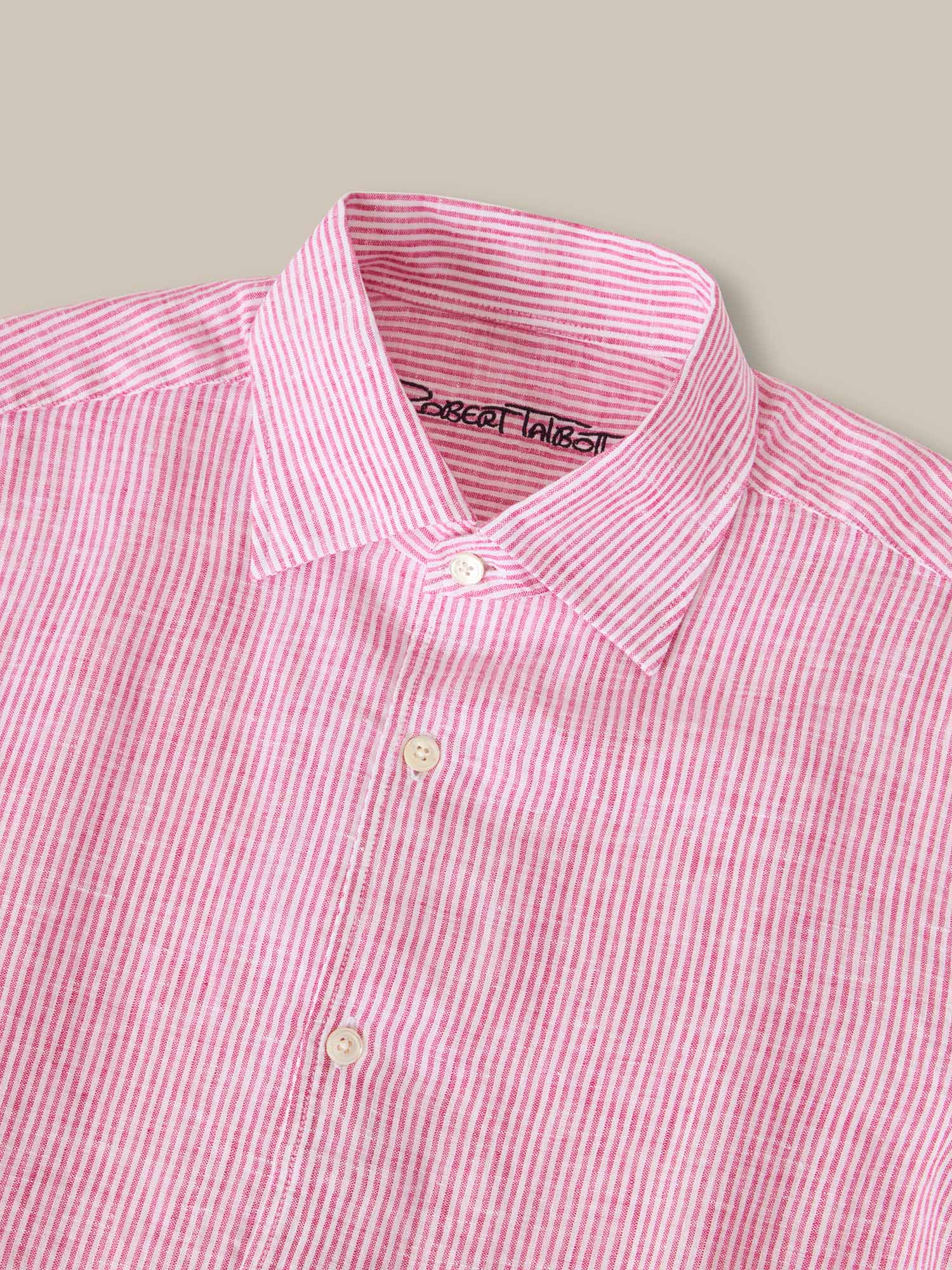 Robert Talbott Morgan camicia lino magenta riga media