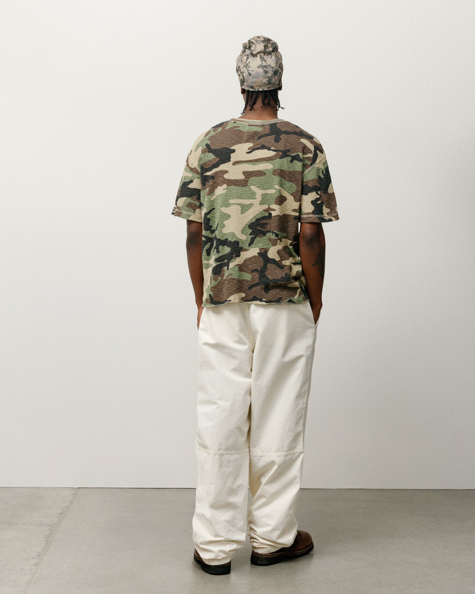 Stussy Pigment Dyed SS Thermal maglia Camo waffle cotone