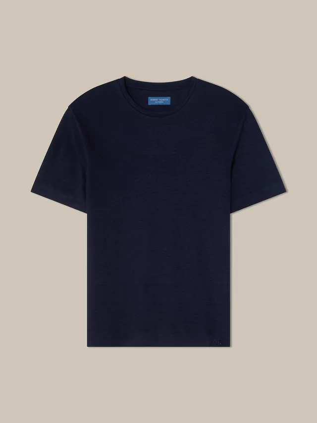 Robert Talbott Davis T-Shirt Uomo Blu Navy Lino 100%