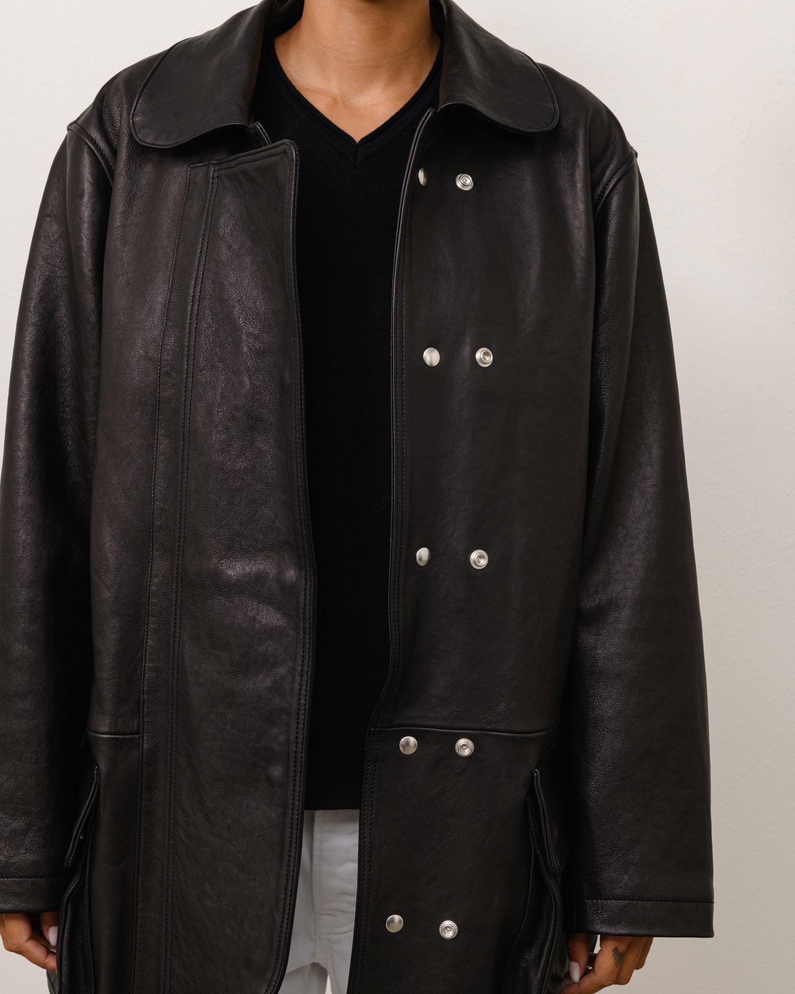 Stussy Outerwear Leather Fireman Jacket giacca pelle nera 100% pelle