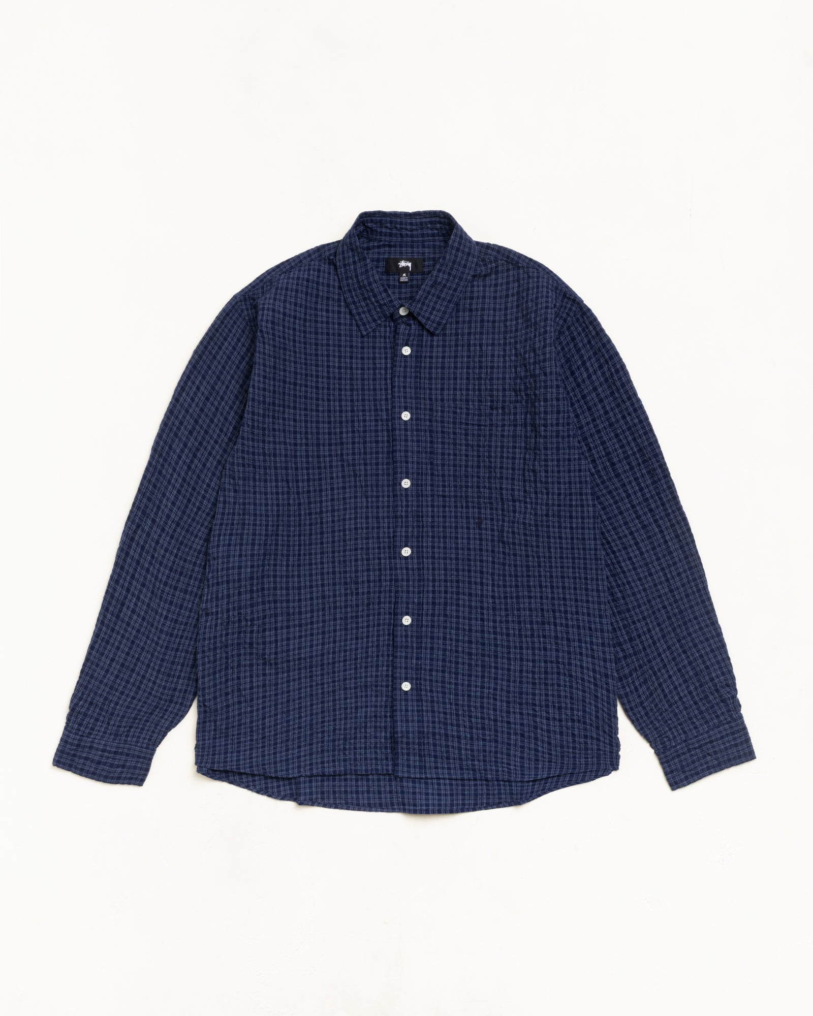 Stussy Standard Crinkle Shirt camicia navy check cotone