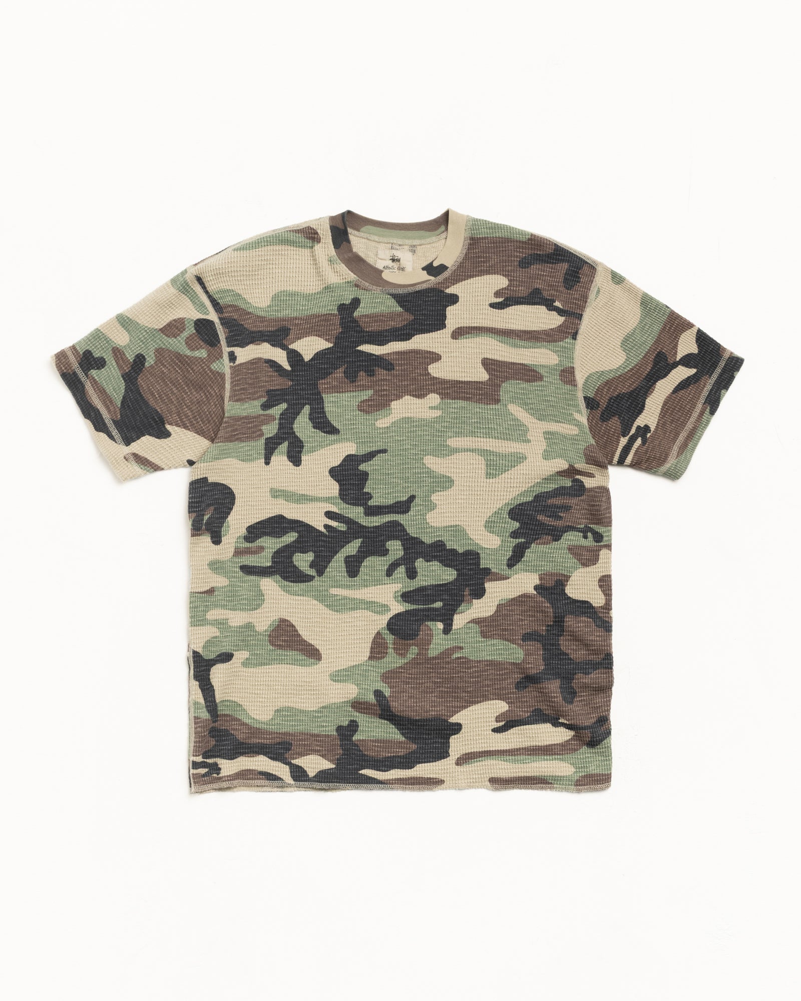 Stussy Pigment Dyed SS Thermal maglia Camo waffle cotone