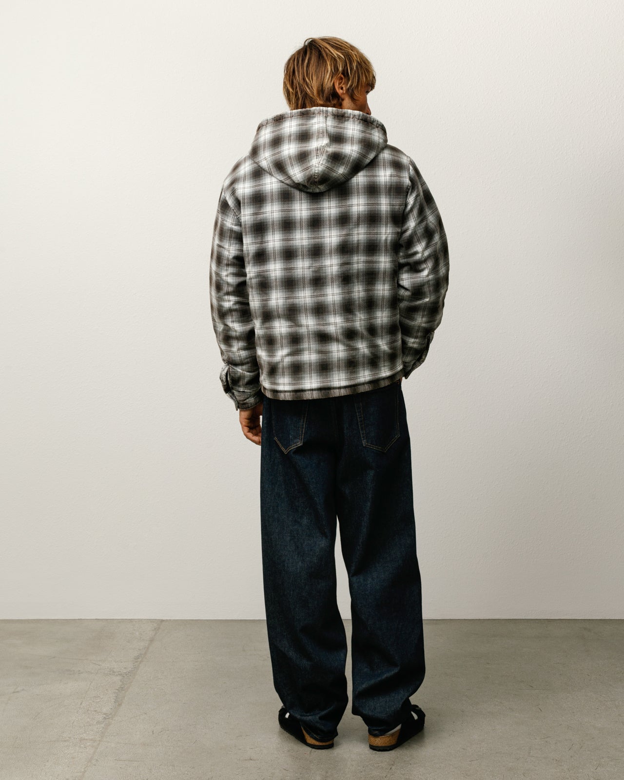 Stussy Zip Hooded Plaid Shirt Camicia Charcoal Cotone