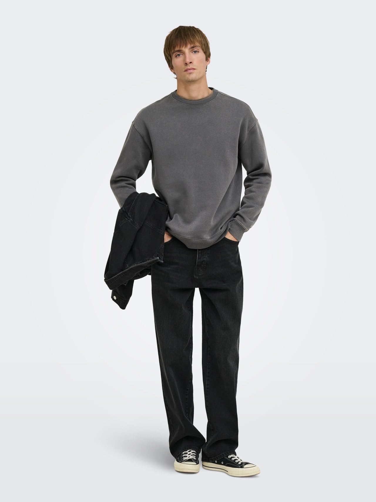Only & Sons Onslarry Eflow Felpa Uomo Grigio Asfalto Relaxed