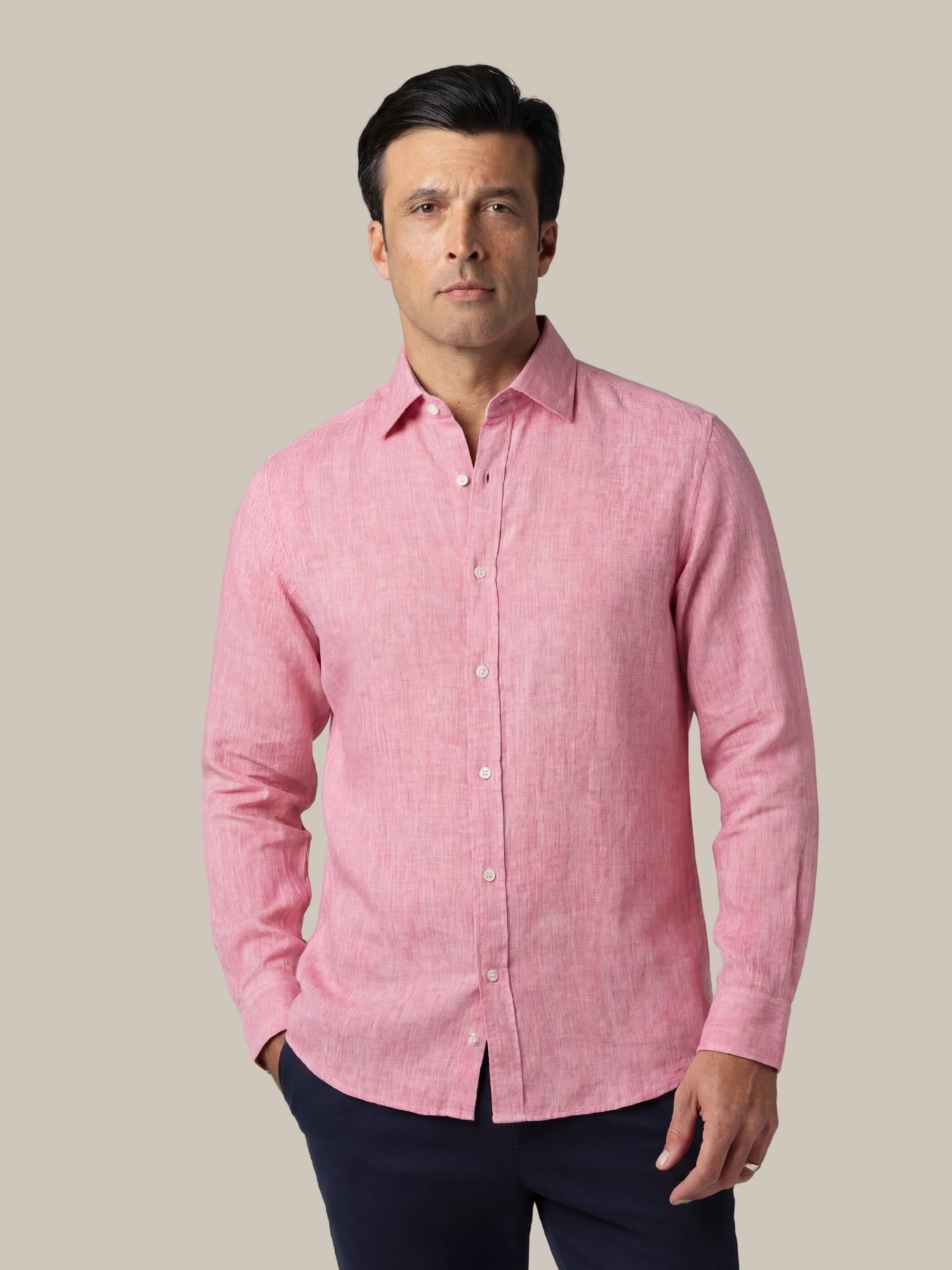 Robert Talbott Morgan Camicia Lino Magenta 100% Lino