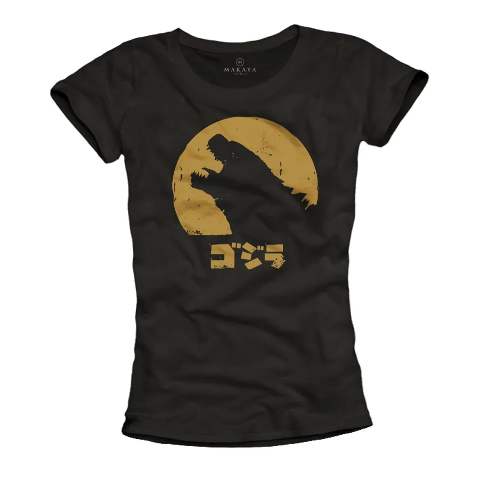 Makaya Godzilla Manga T-Shirt Donna Cotone Nera M
