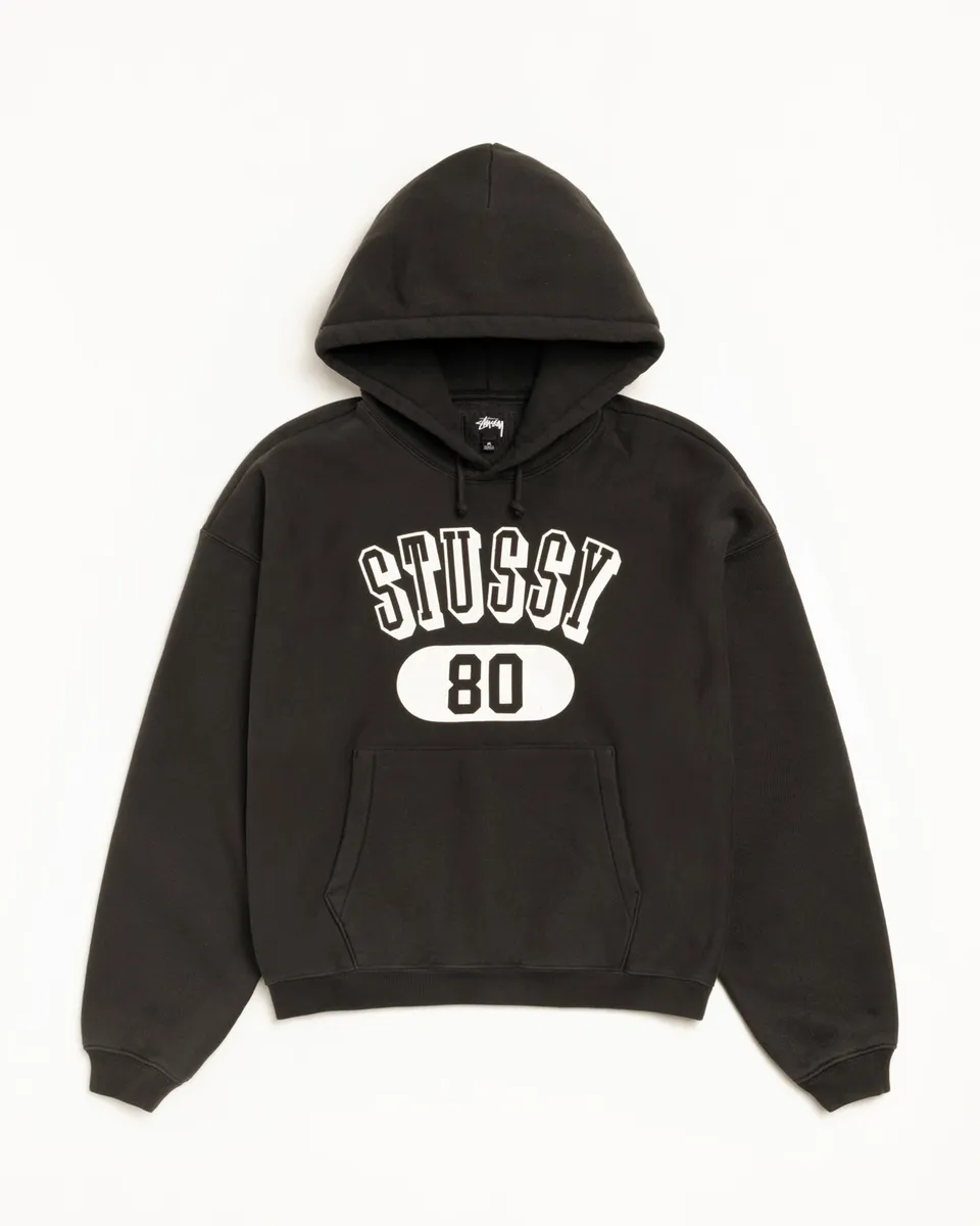 Stussy 80 Relaxed Hoodie felpa uomo Washed Black L cotone