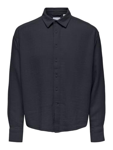 Only & Sons Onslatham Camicia Lino Uomo Manica Lunga Navy