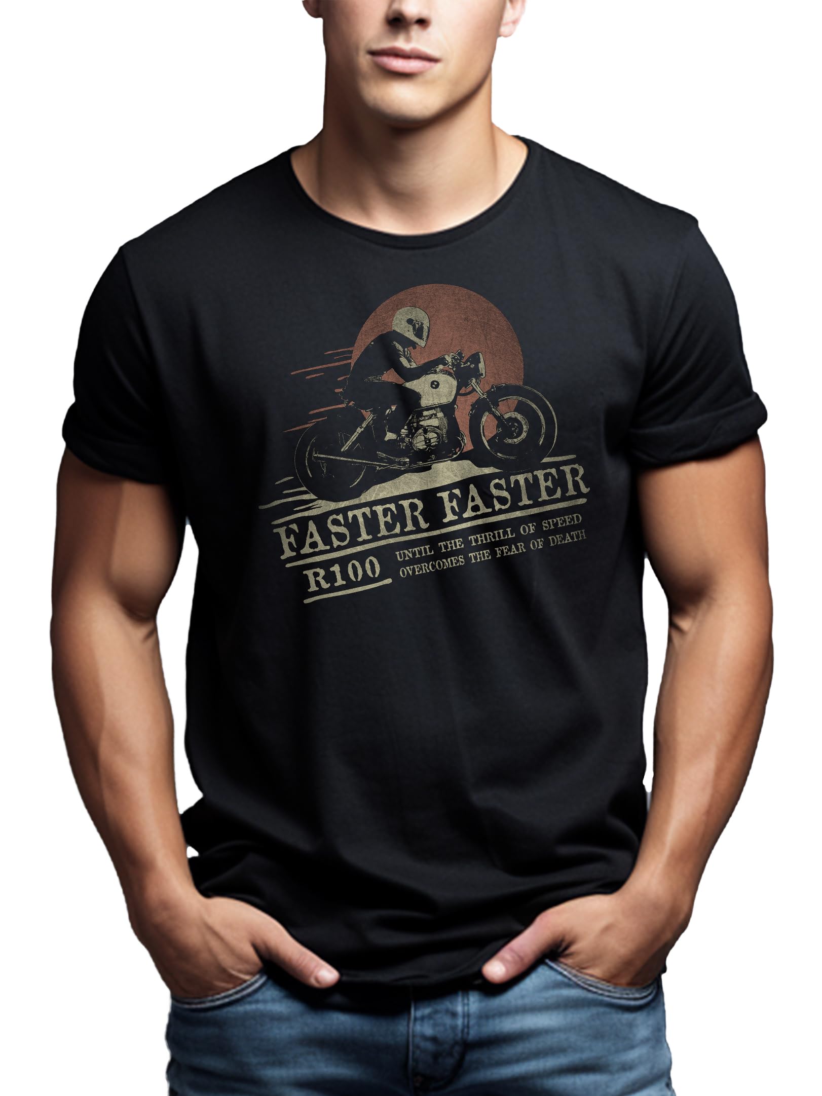MAKAYA Cafe Racer T-Shirt Uomo Nera S Cotone