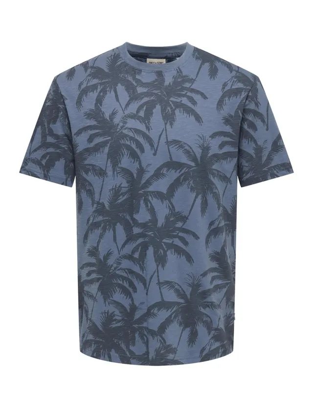 ONLY & SONS Onsperry Life Reg Leaf AOP t-shirt S indigo