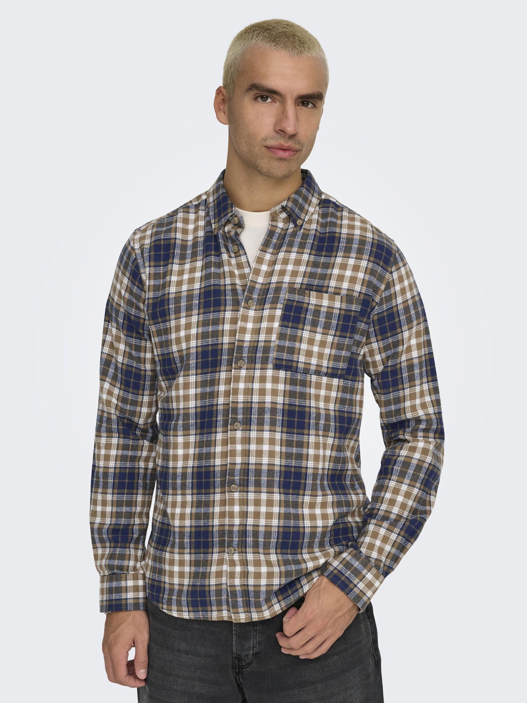 Only & Sons Onsral LS Slim Check Camicia uomo Kangaroo a quadri