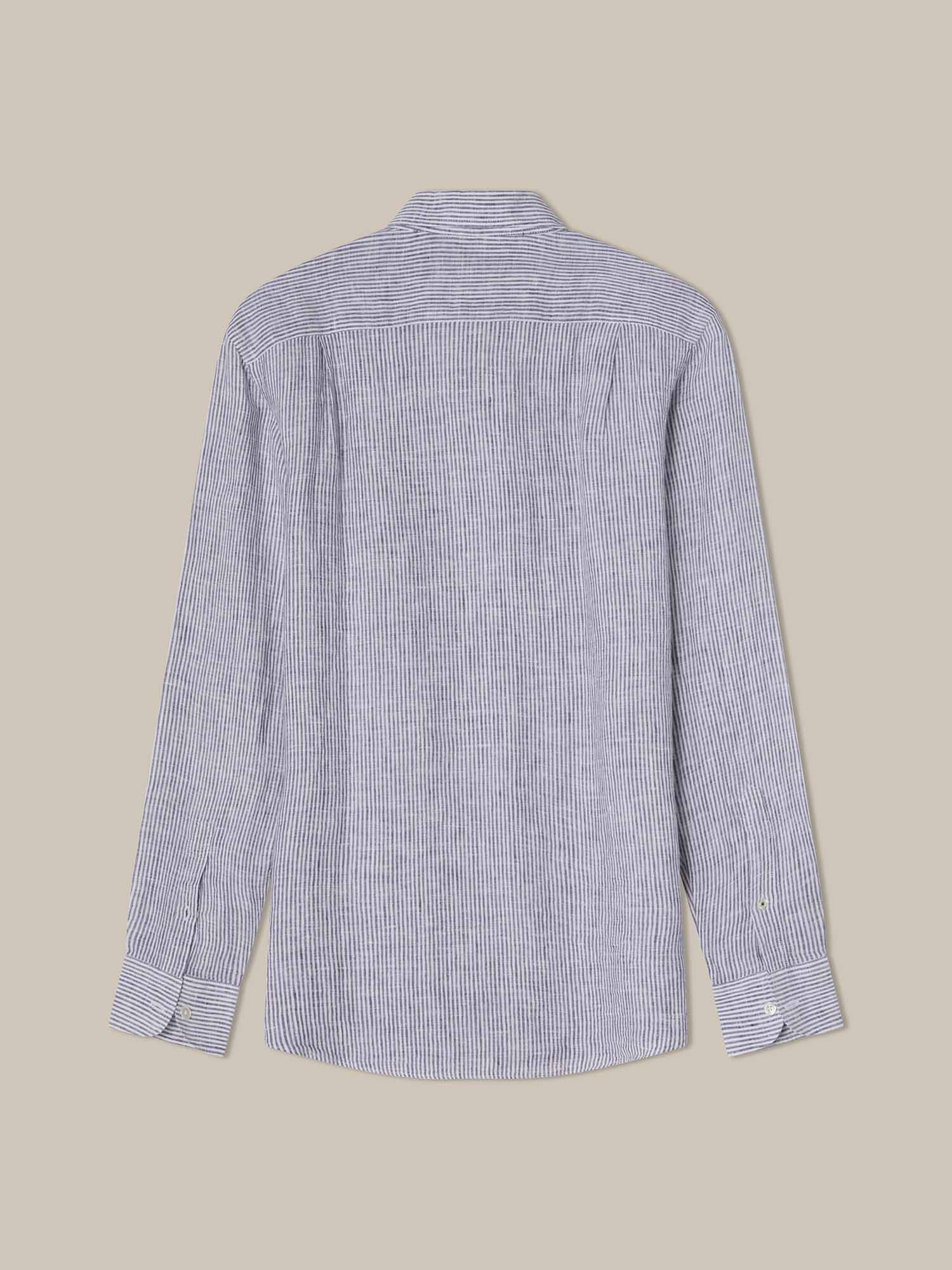 Robert Talbott Morgan camicia lino righe blu navy