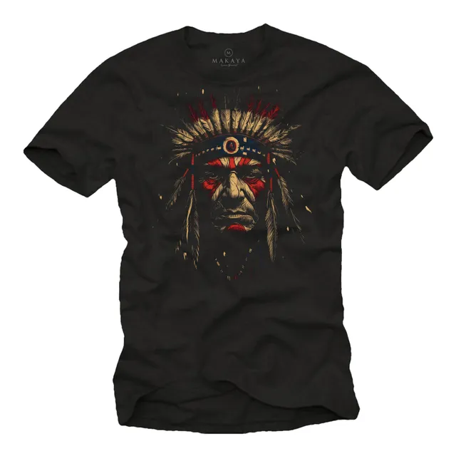Makaya T-Shirt Uomo L Motivo Indiani Guerriero Cotone