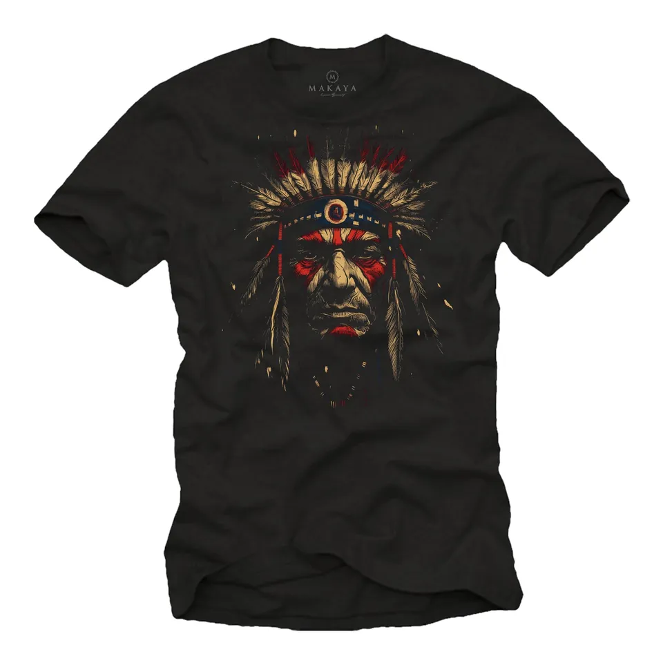 Makaya T-Shirt Uomo L Motivo Indiani Guerriero Cotone