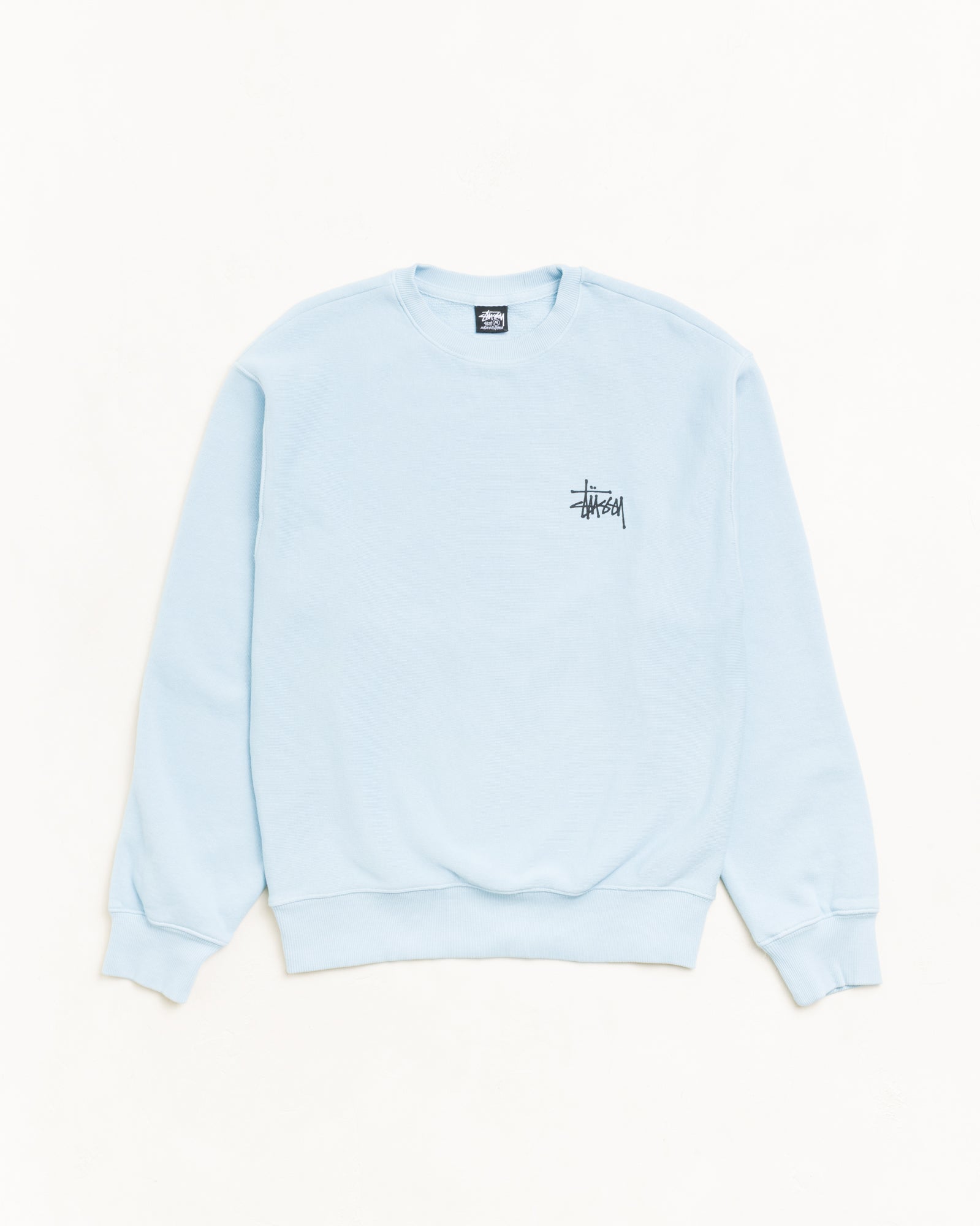 Stussy Sweats Basic Crew felpa Sky Blue 100% cotone 450gsm