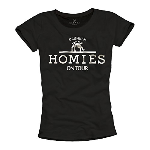 Makaya Drunken Homies T-Shirt Donna Nera S Cotone