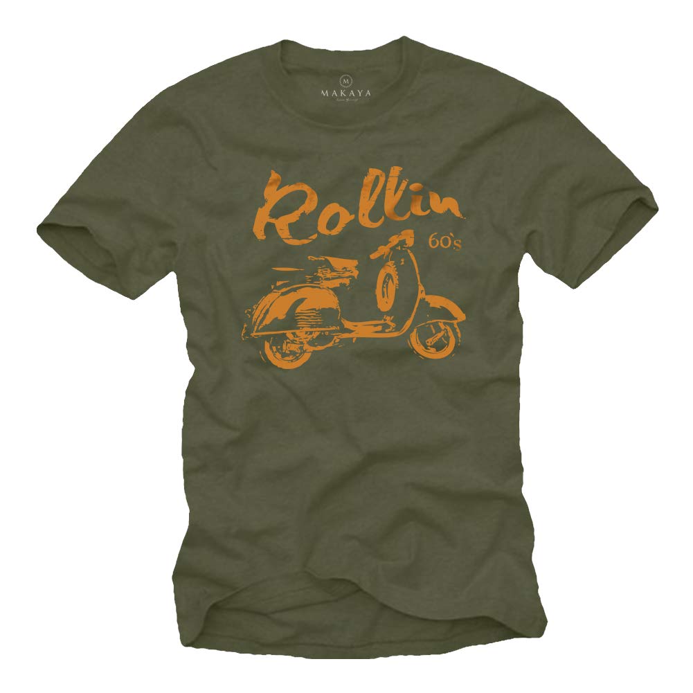 MAKAYA Rollin 60s Biker T-Shirt Uomo Cotone Nero